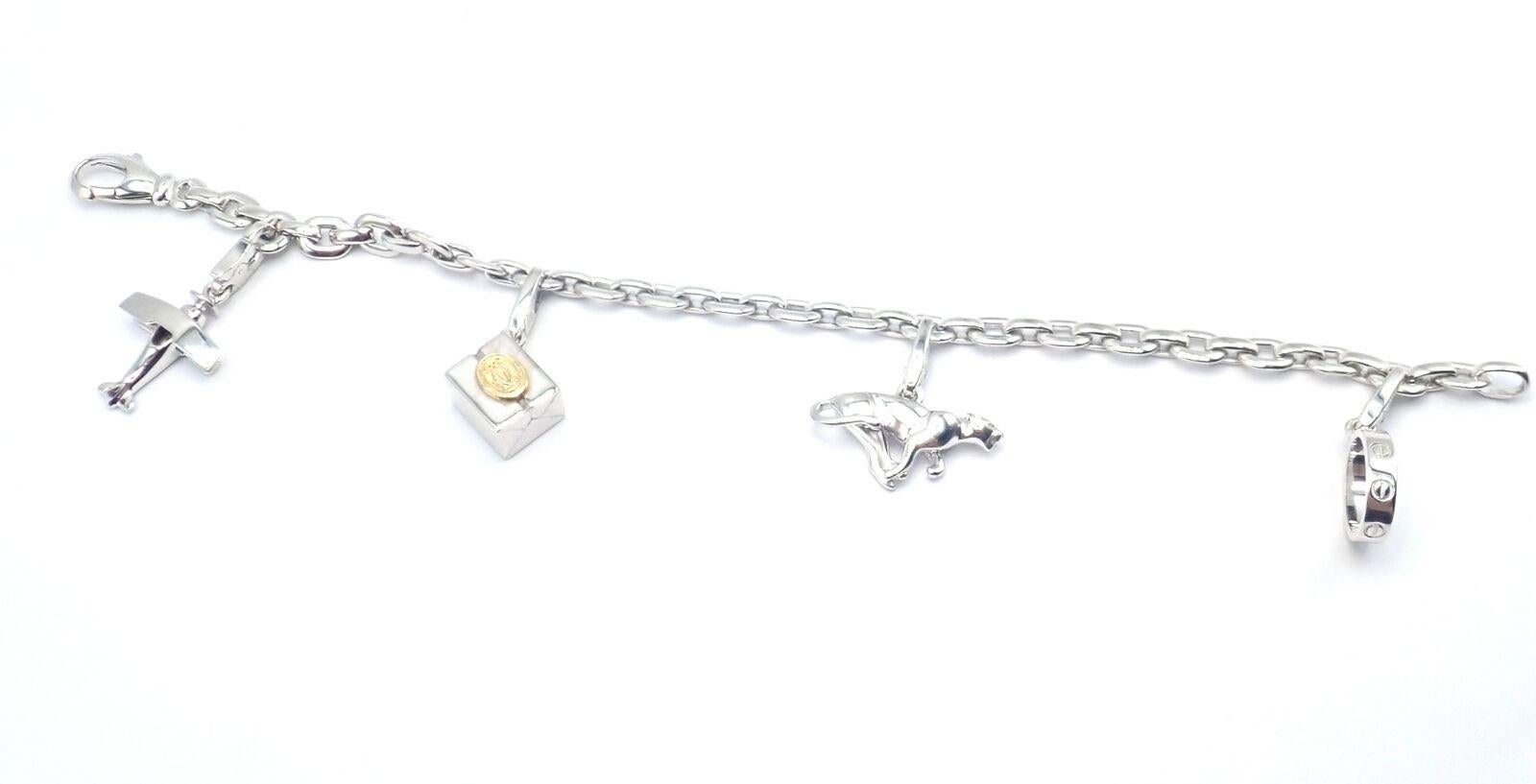 Cartier Four Charm Airplane Baby Love Panther Gift Box White Gold Link Bracelet For Sale 7