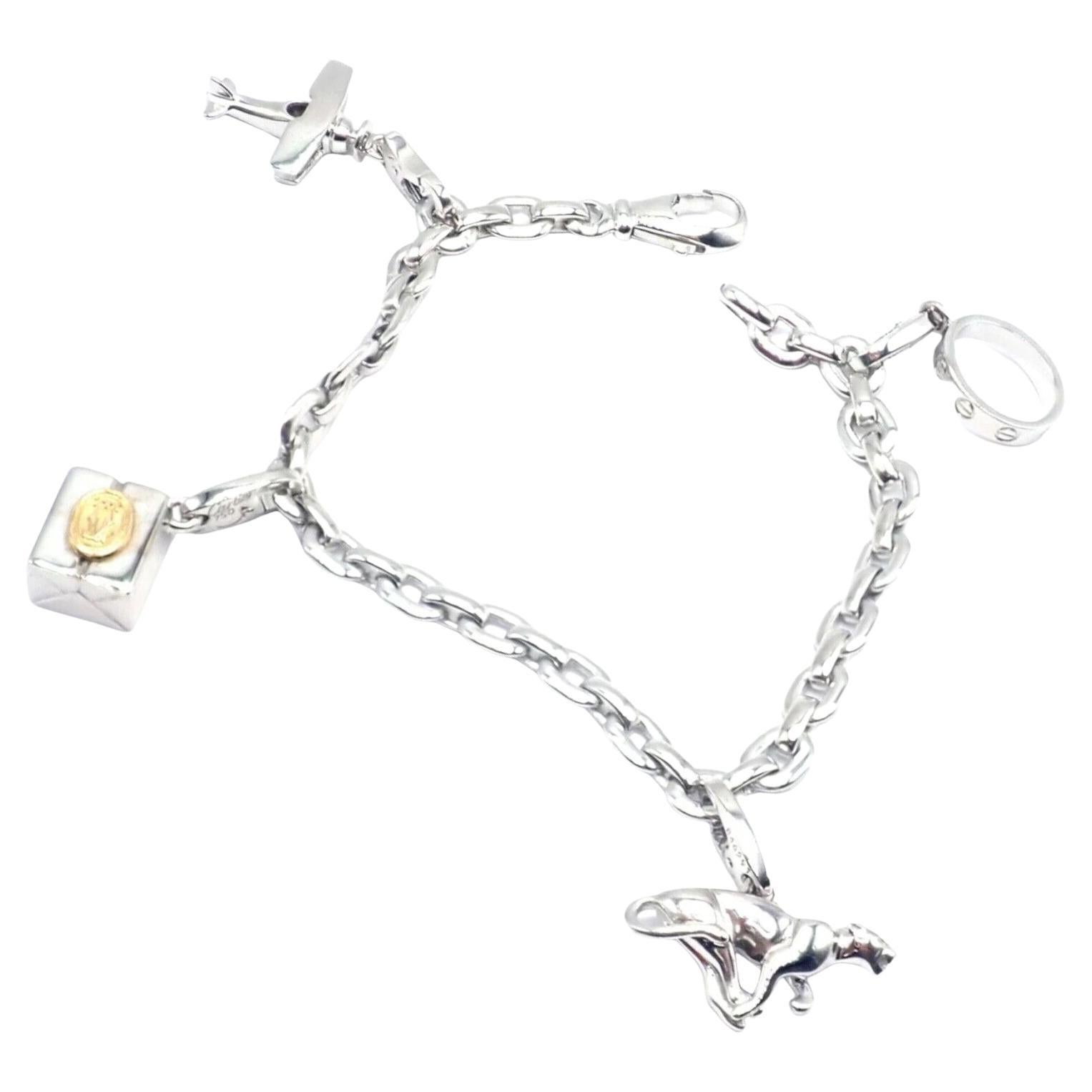 Cartier Vier Charm Airplane Baby Love Panther Gift Box Weißgold Gliederarmband aus Weißgold