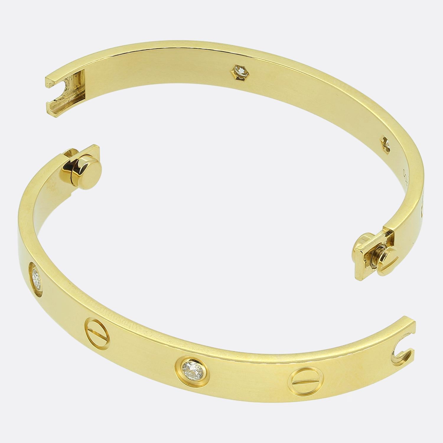 Taille brillant Cartier Four Diamond Classic Model LOVE Bangle Size 16 en vente