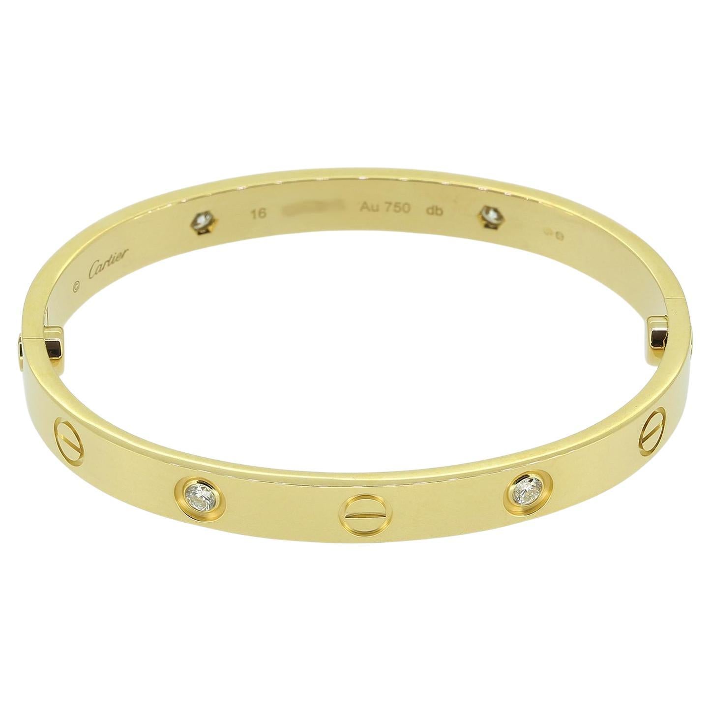 Cartier Four Diamond Classic Model LOVE Bangle Size 16