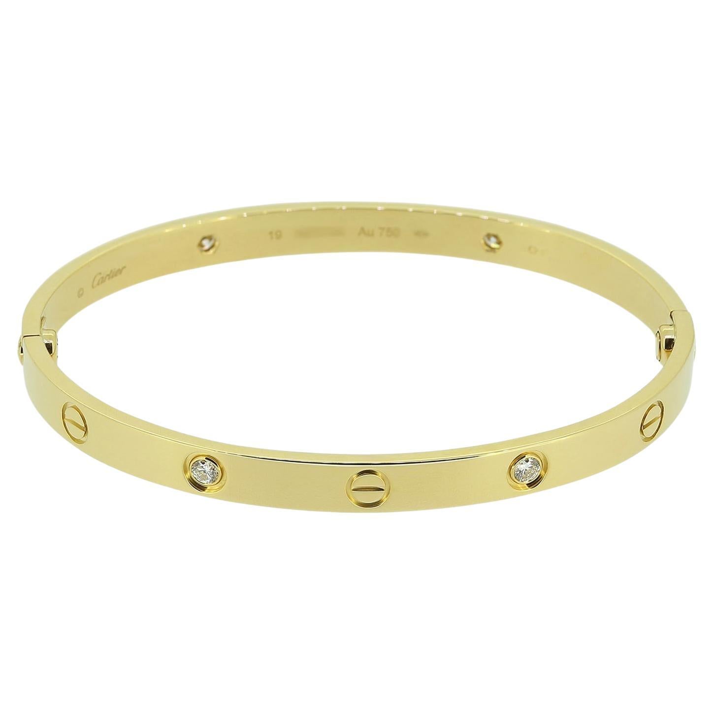 Brazalete Cartier Cuatro Diamantes Clásico Modelo LOVE Talla 19