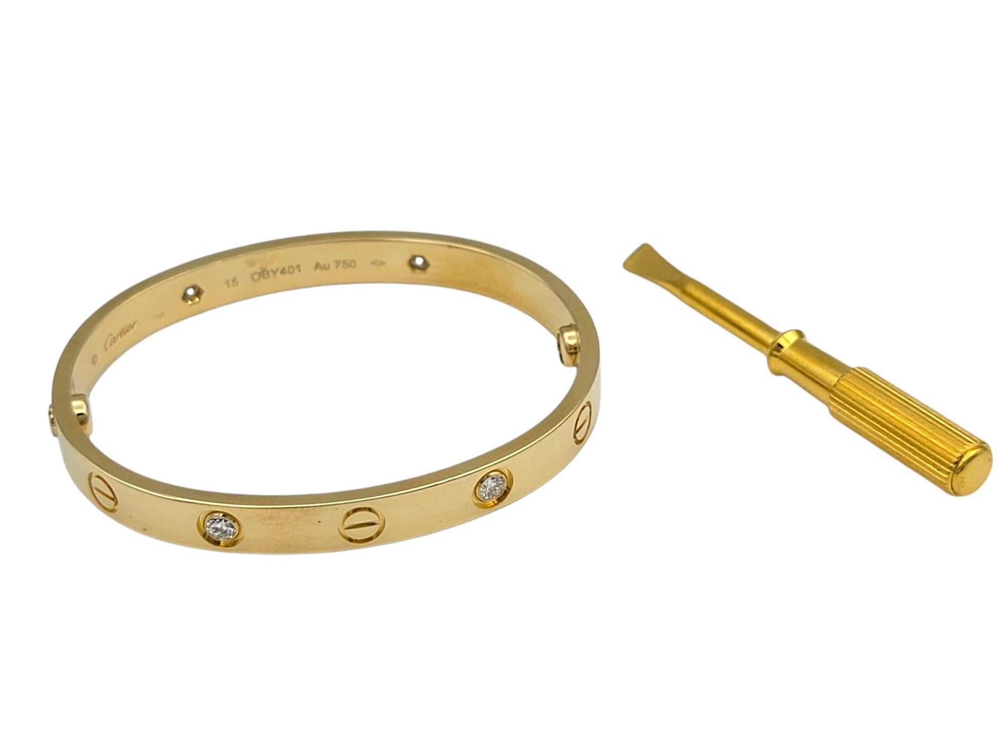 Cartier Bracelet jonc LOVE en or jaune 18 carats avec boîte, taille 15 en vente 4