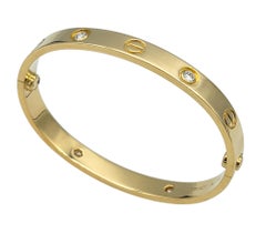 Cartier Four Diamond LOVE Bangle Bracelet 18 Karat Yellow Gold with Box, Size 15