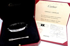 Cartier Four Diamond White Gold Love Bangle Bracelet Size 17