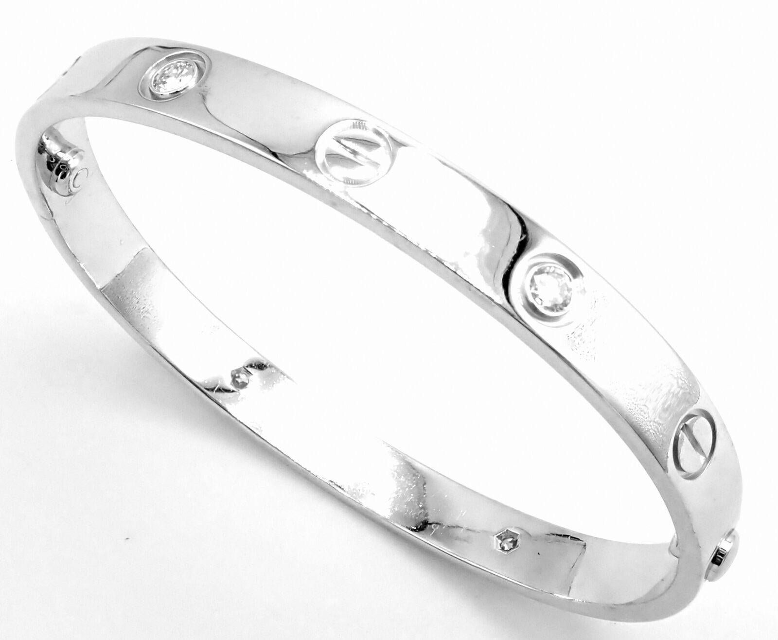 Cartier Bracelet jonc Love à quatre diamants en or blanc, taille 17 en vente 1