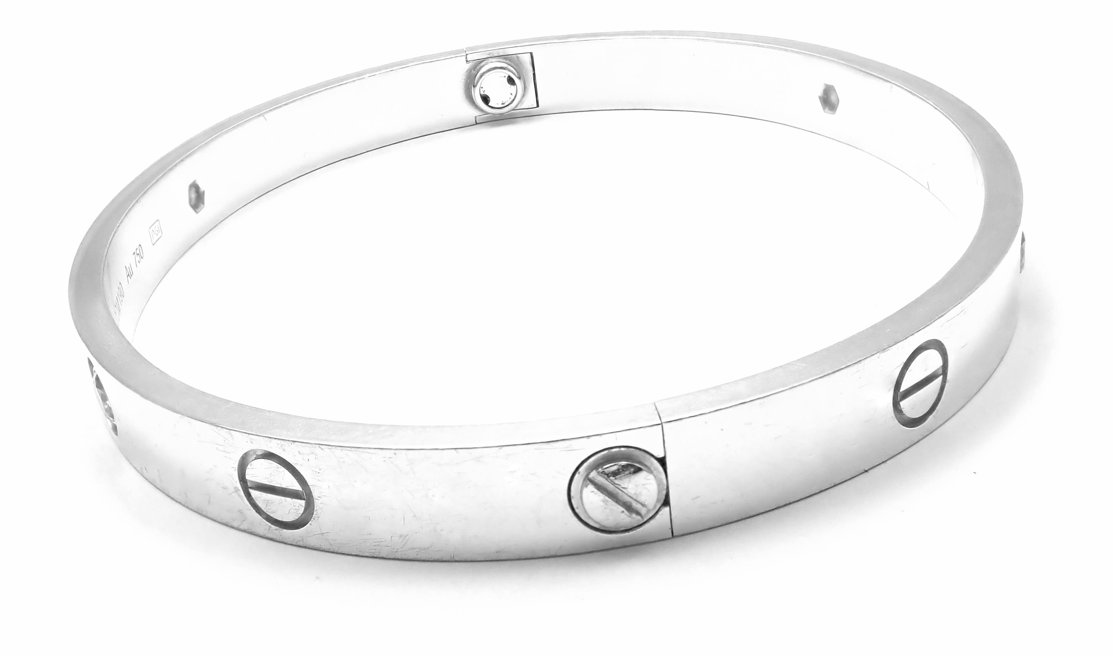 Round Cut Cartier Four-Diamond White Gold New Screw System Love Bangle Bracelet