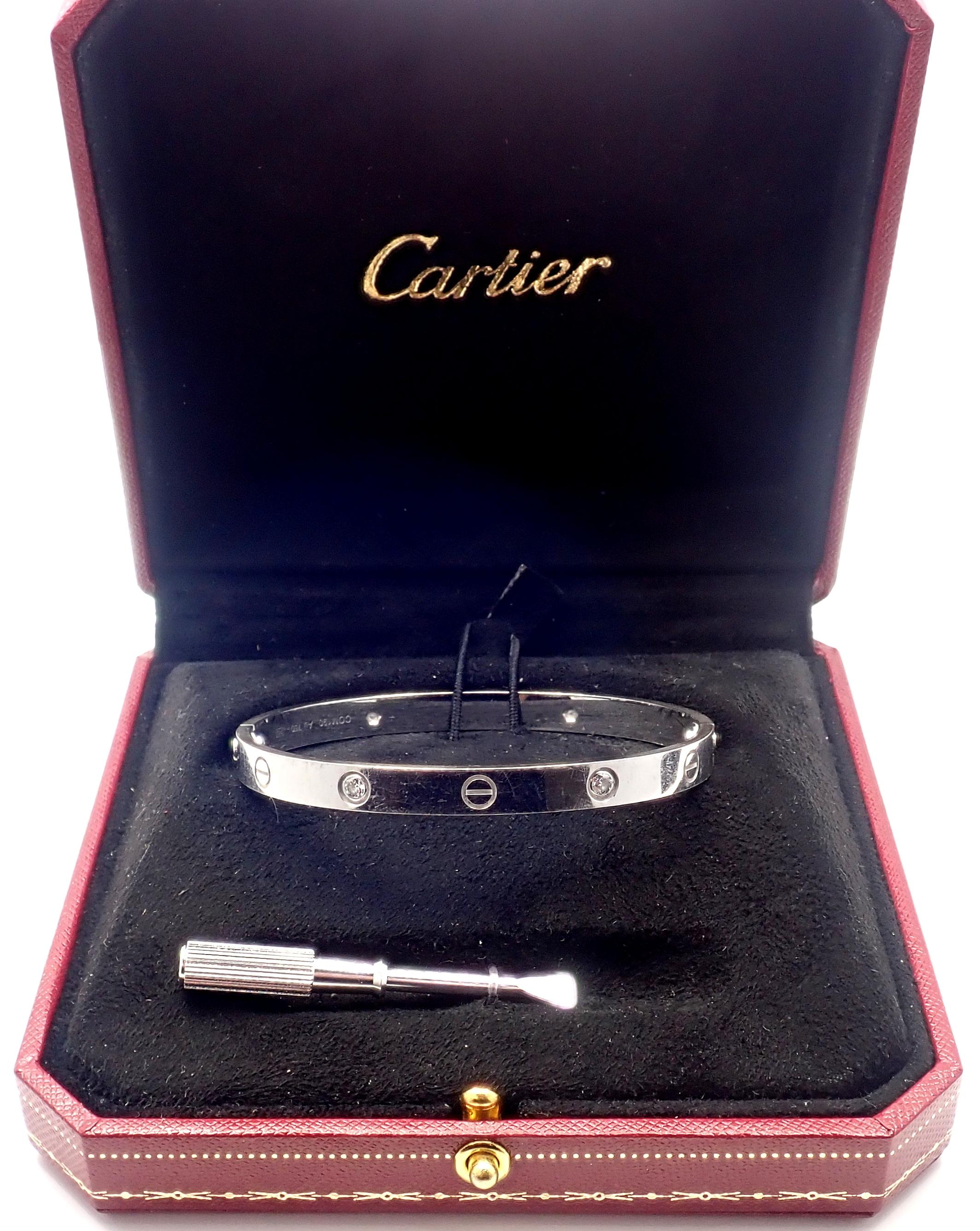 Cartier Four-Diamond White Gold New Screw System Love Bangle Bracelet In Excellent Condition In Holland, PA