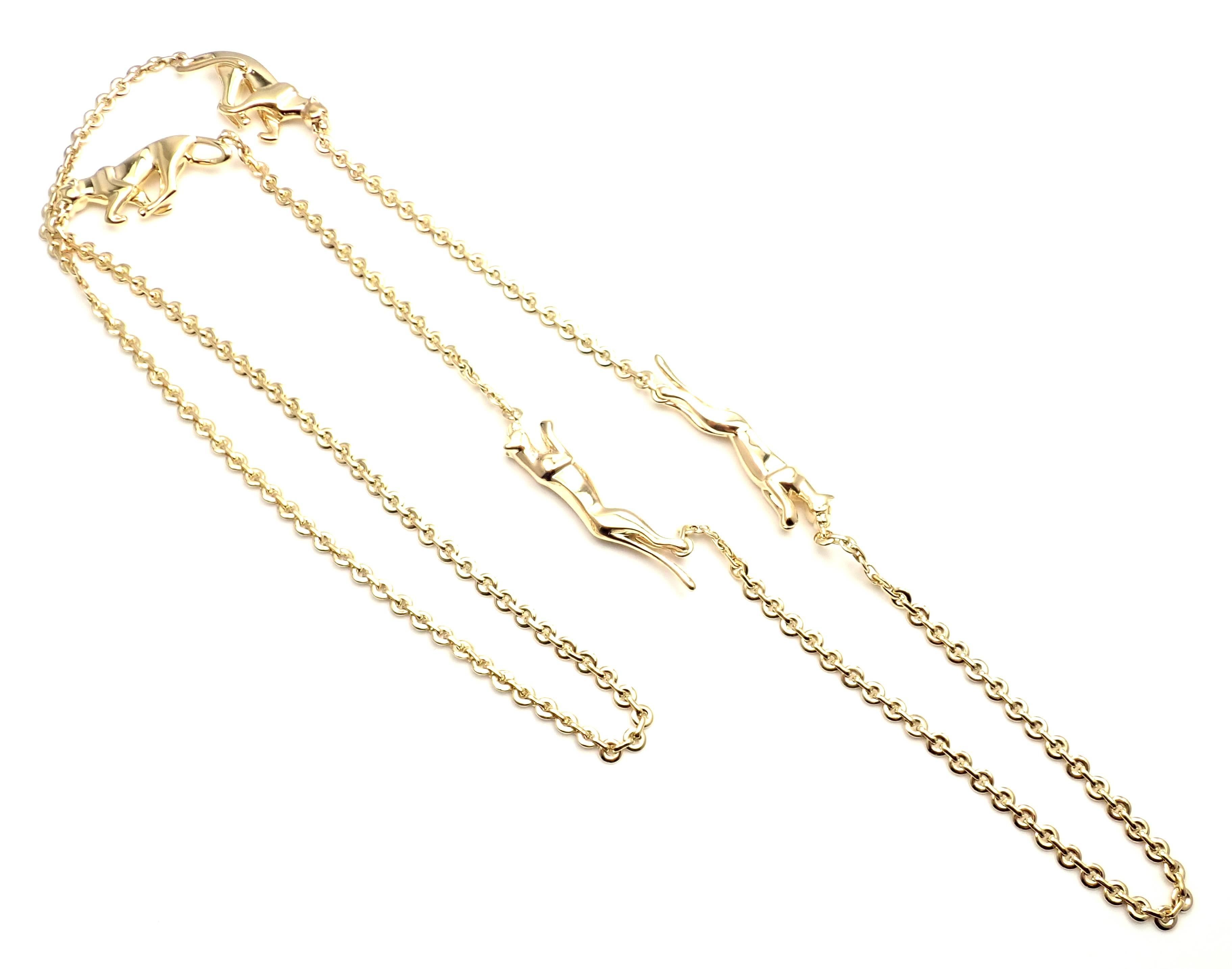 Cartier Four Panther Panthere Link Yellow Gold Chain Necklace 4