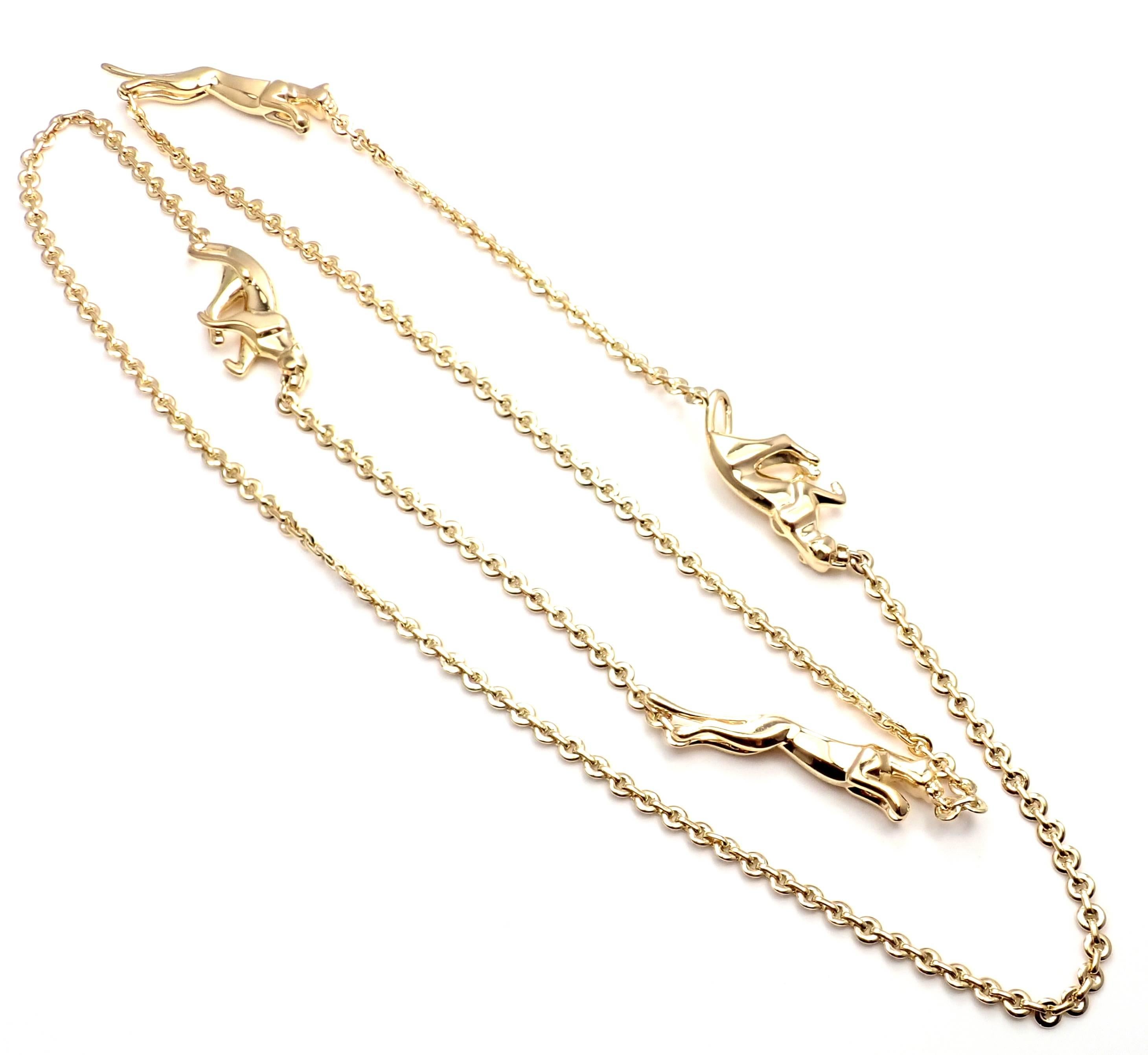 Cartier Four Panther Panthere Link Yellow Gold Chain Necklace 3