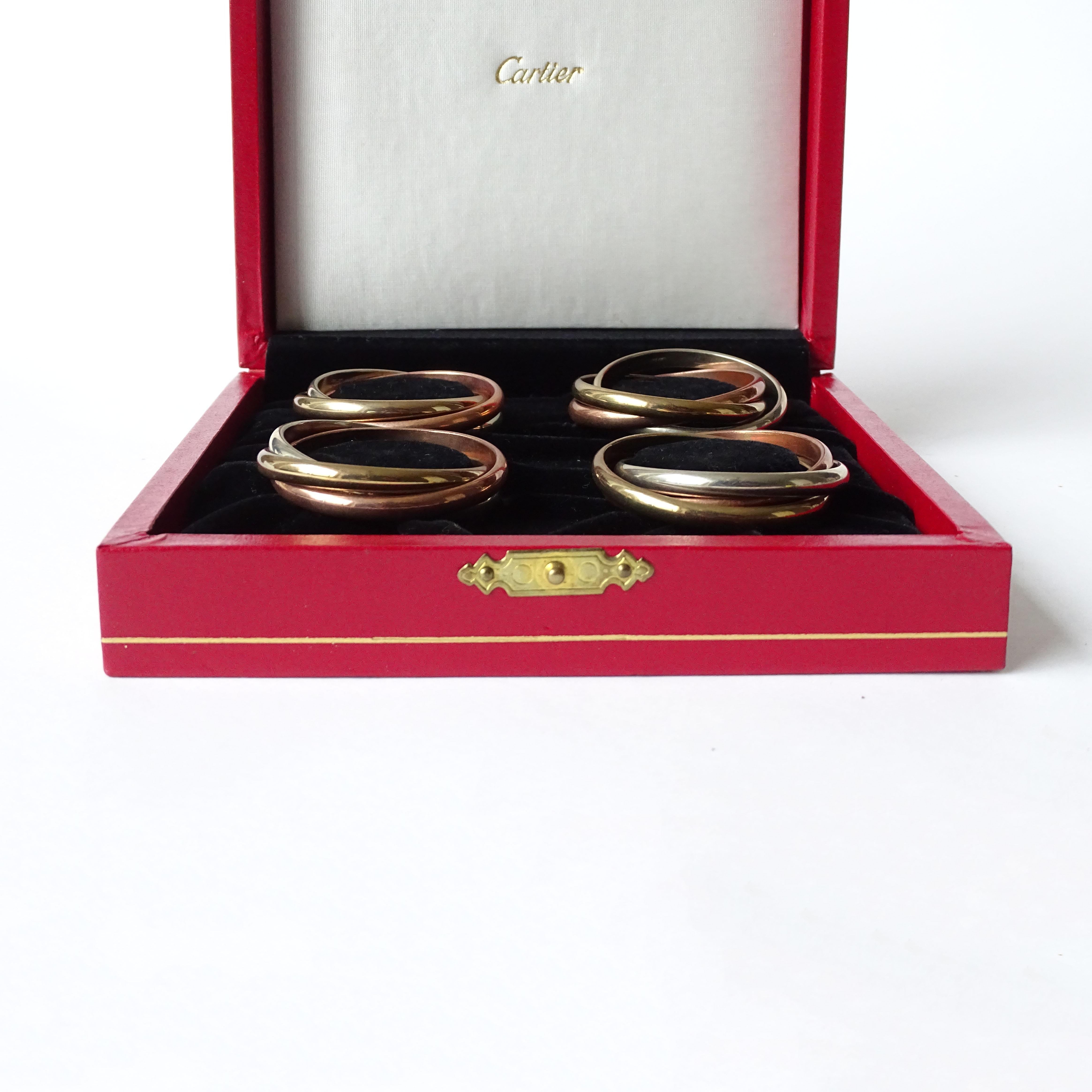 Mid-Century Modern Cartier Four Trinity Napkin Rings in their original Box, France 1970s
