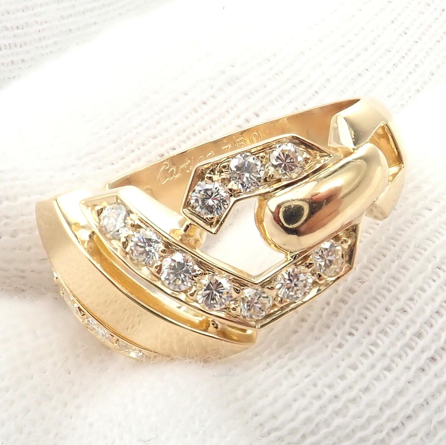 18k Gelbgold Fox Trot Diamond Ring von Cartier aus den 1980er Jahren Ringgröße 6,5. 
Mit 20 runden Diamanten im Brillantschliff VVS1 Reinheit, E Farbe Gesamtgewicht ca. 0,50ct
Dieser atemberaubende Ring wird mit einer Cartier-Box