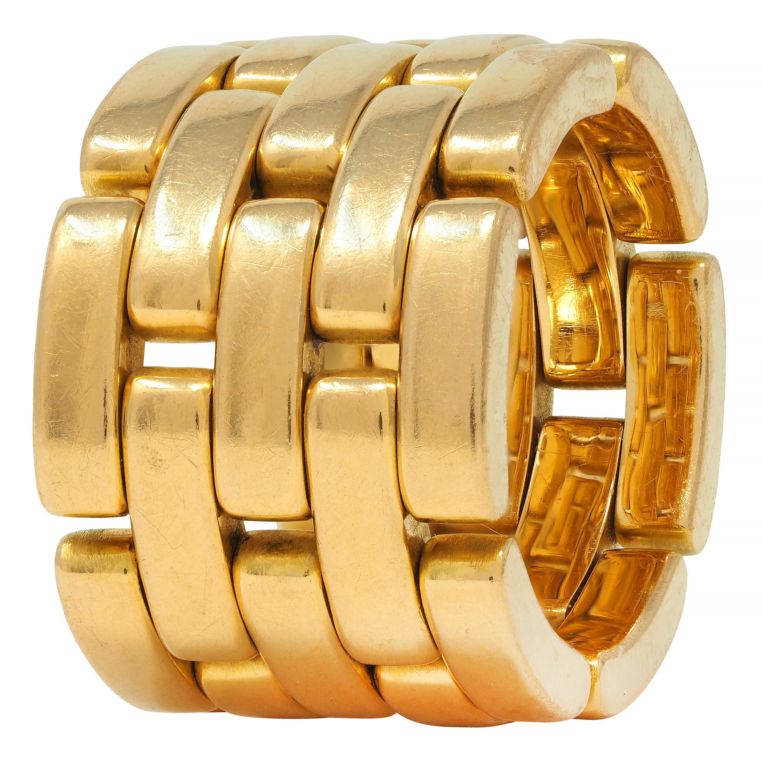 Cartier France 18 Karat Yellow Gold Wide Maillon Panthére Unisex 54 Band Ring In Excellent Condition In Philadelphia, PA