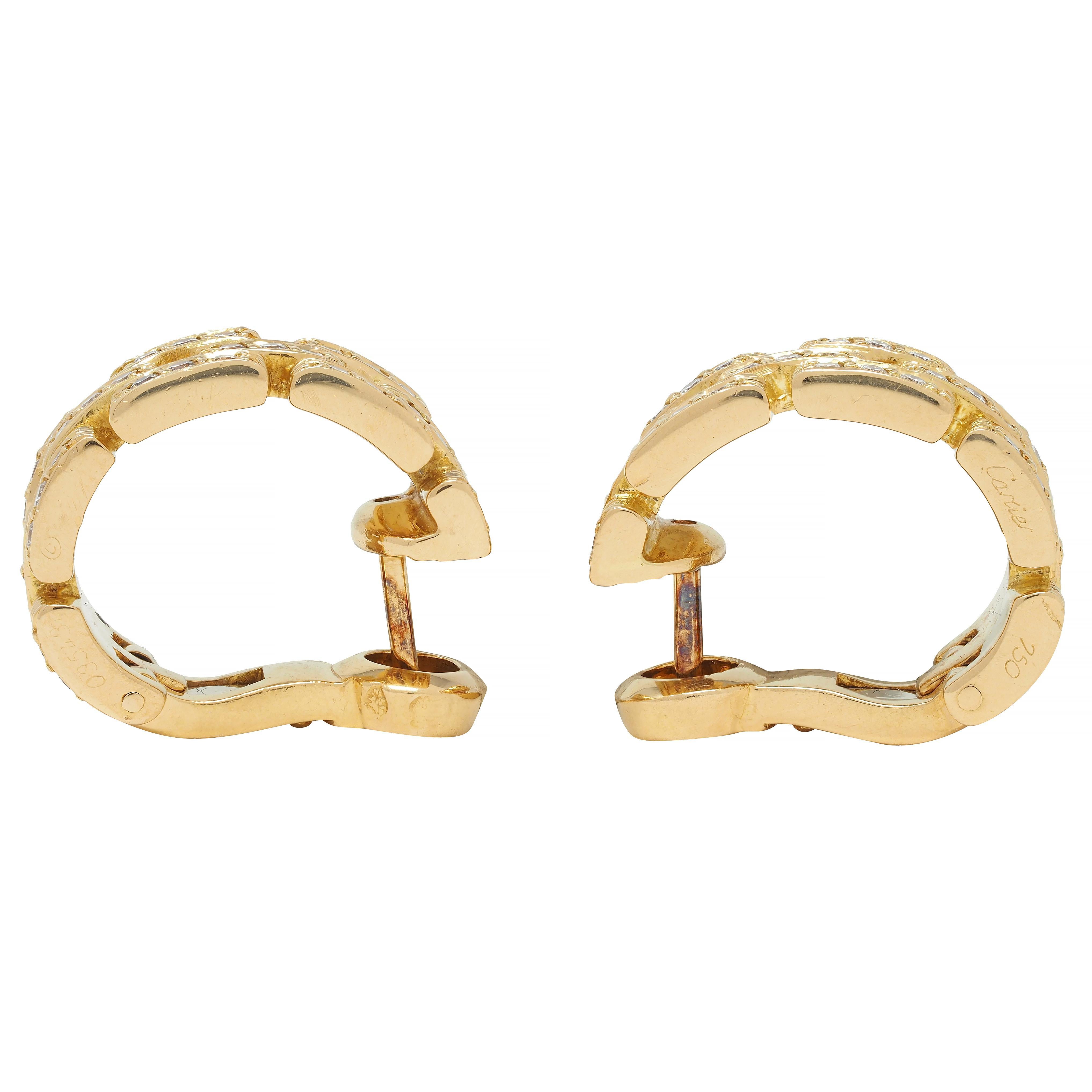 Cartier France 1.80 CTW Diamond 18 Karat Gold Maillon Panthere J Hoop Earrings 3