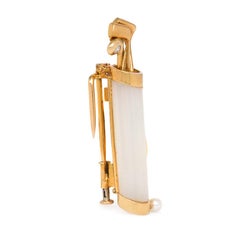 Cartier, France 1940s Gold and Chalcedony Golf Clubs Brooch with Diamond Accents