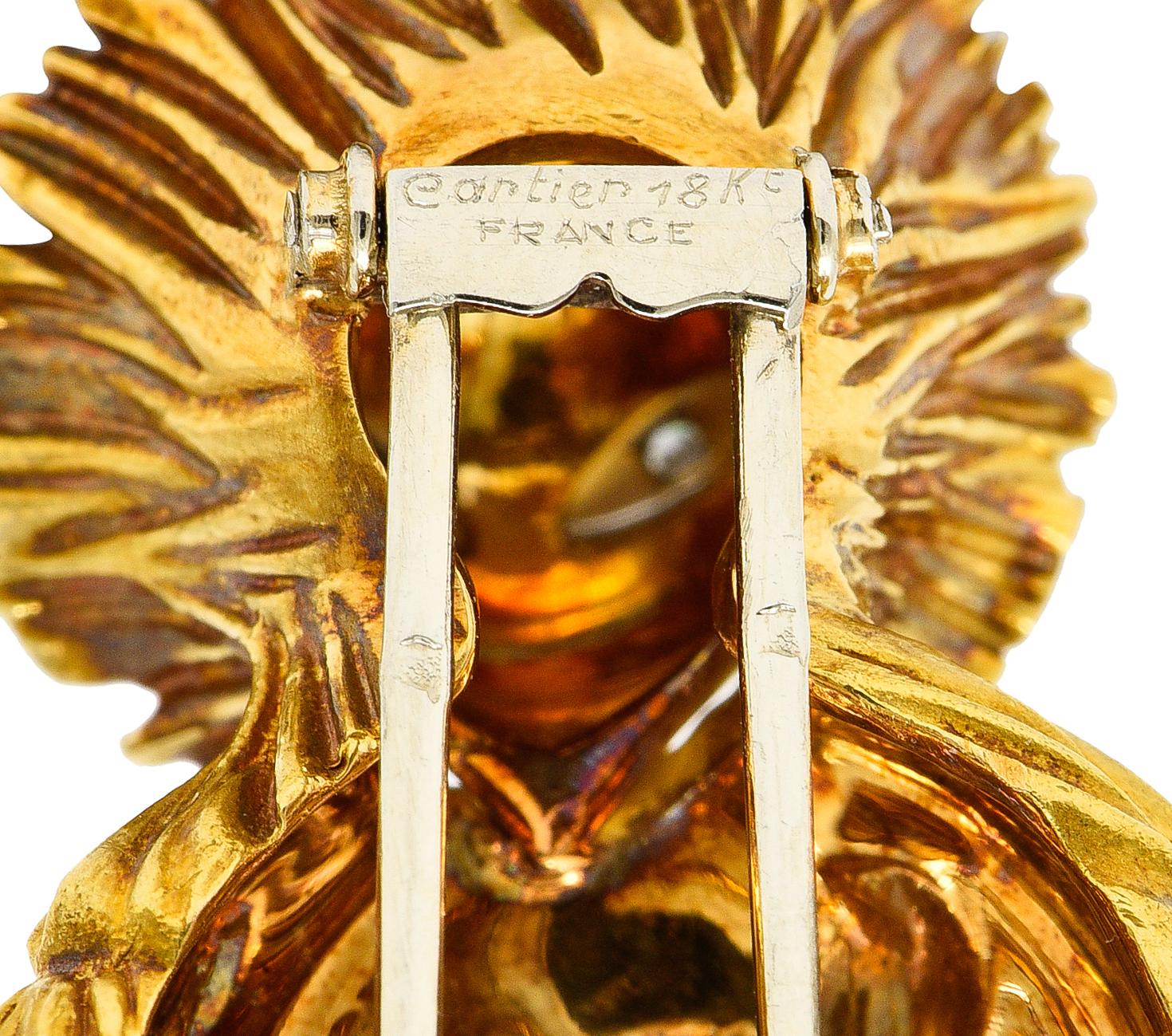 Cartier: 18 Karat Gelbgold Fischer-Brosche, Frankreich, 1960er Jahre, Diamant im Angebot 4