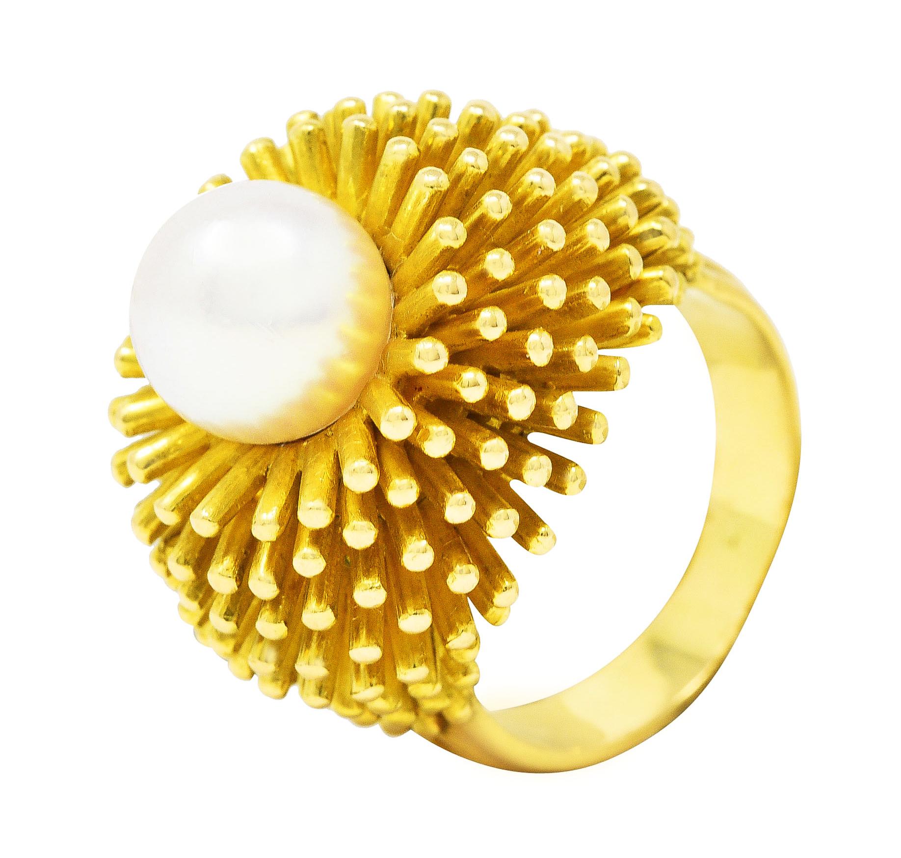 Cartier France 1960's Pearl 18 Karat Yellow Gold Organic Burst Vintage Ring 5