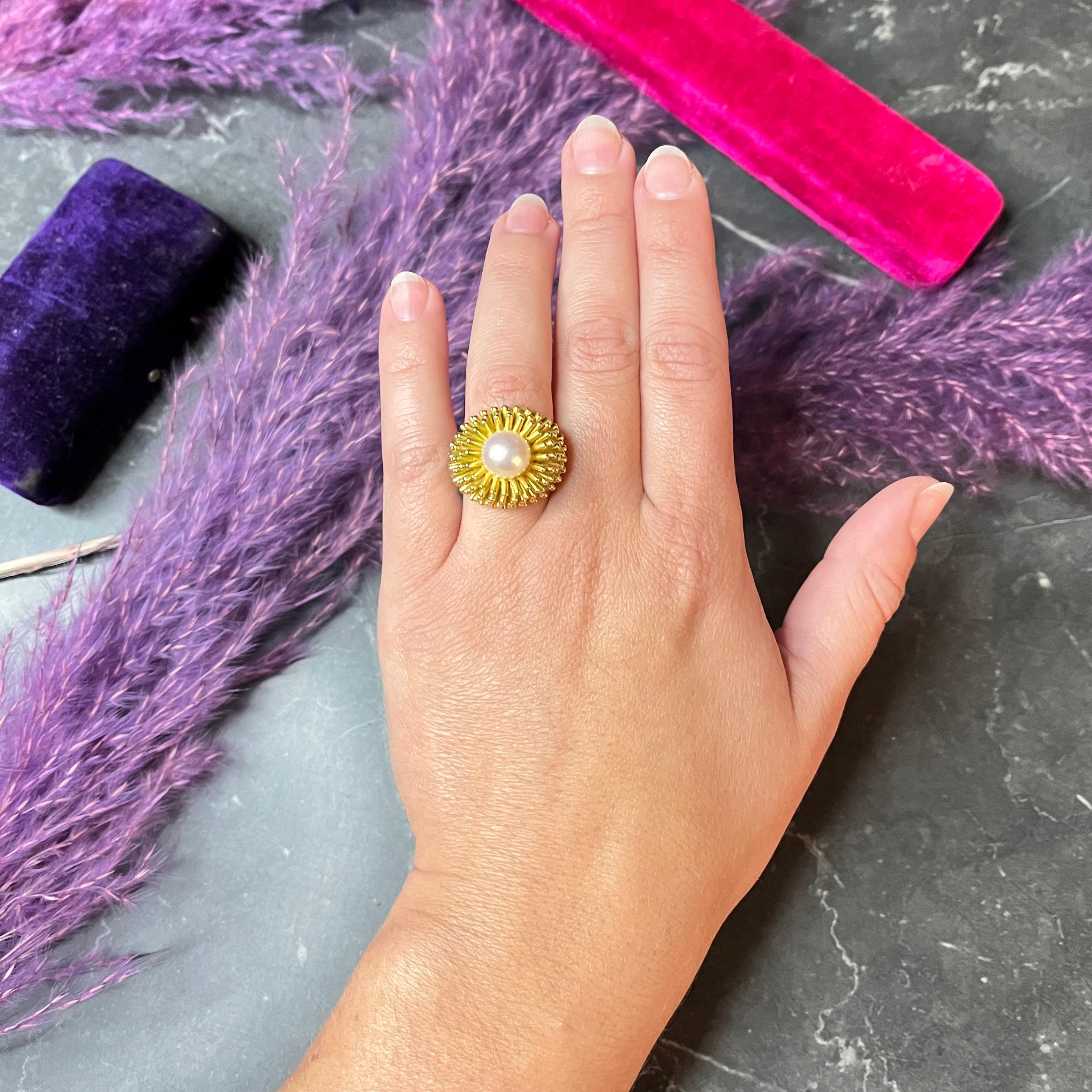 Cartier France 1960's Pearl 18 Karat Yellow Gold Organic Burst Vintage Ring 6