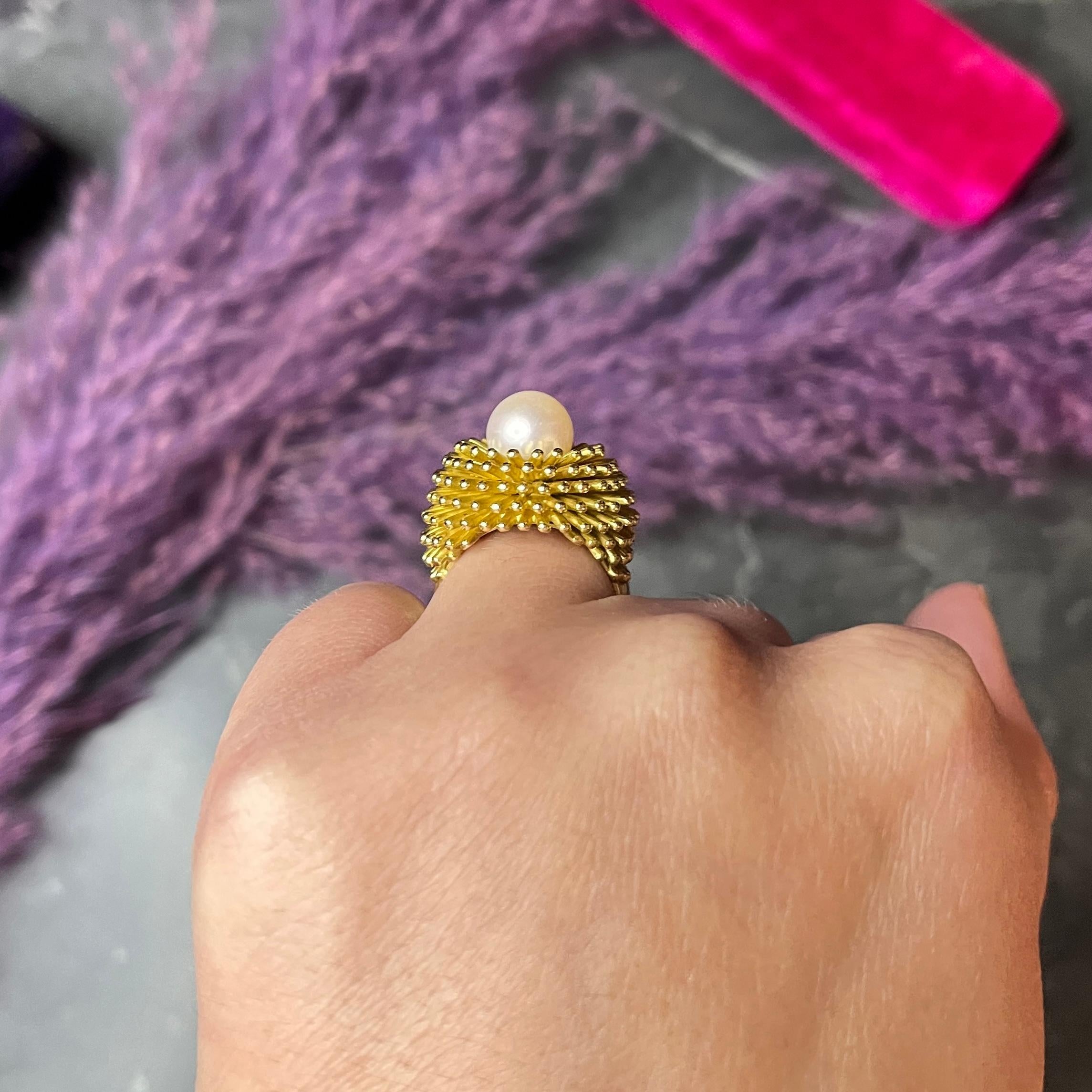 Cartier France 1960's Pearl 18 Karat Yellow Gold Organic Burst Vintage Ring 8
