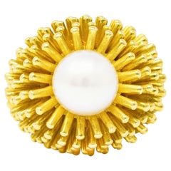 Cartier France 1960's Pearl 18 Karat Yellow Gold Organic Burst Vintage Ring