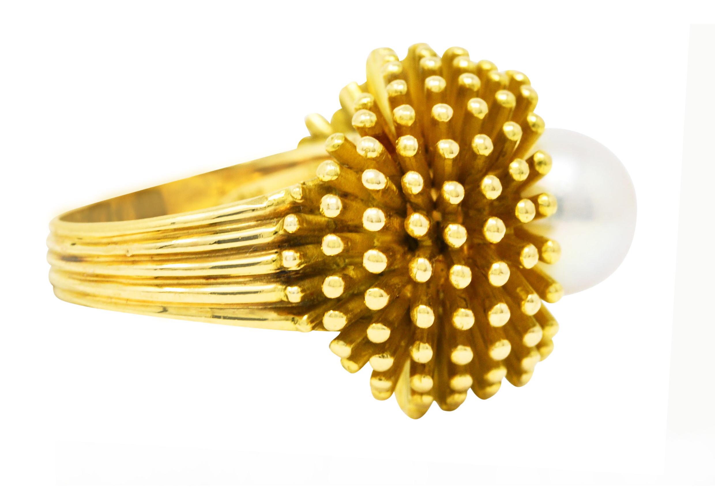 Cartier France 1960's Pearl 18 Karat Yellow Gold Organic Burst Vintage Ring In Excellent Condition In Philadelphia, PA
