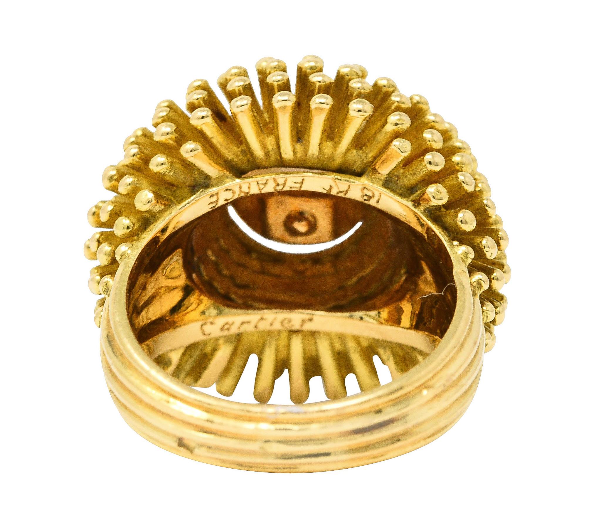 Women's or Men's Cartier France 1960's Pearl 18 Karat Yellow Gold Organic Burst Vintage Ring