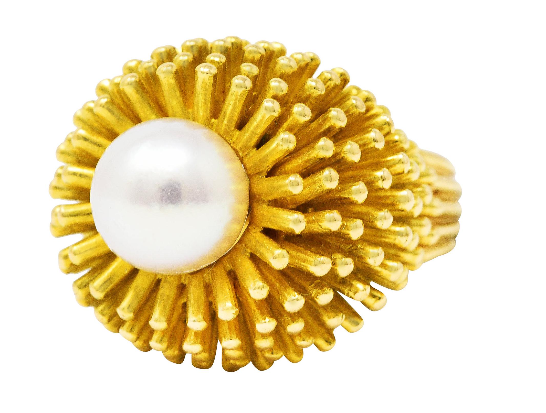 Cartier France 1960's Pearl 18 Karat Yellow Gold Organic Burst Vintage Ring 2