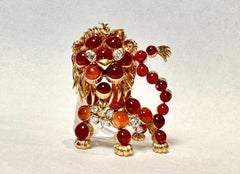 Vintage Cartier France 1960s Whimsical Carnelian And Diamond Lion Brooch