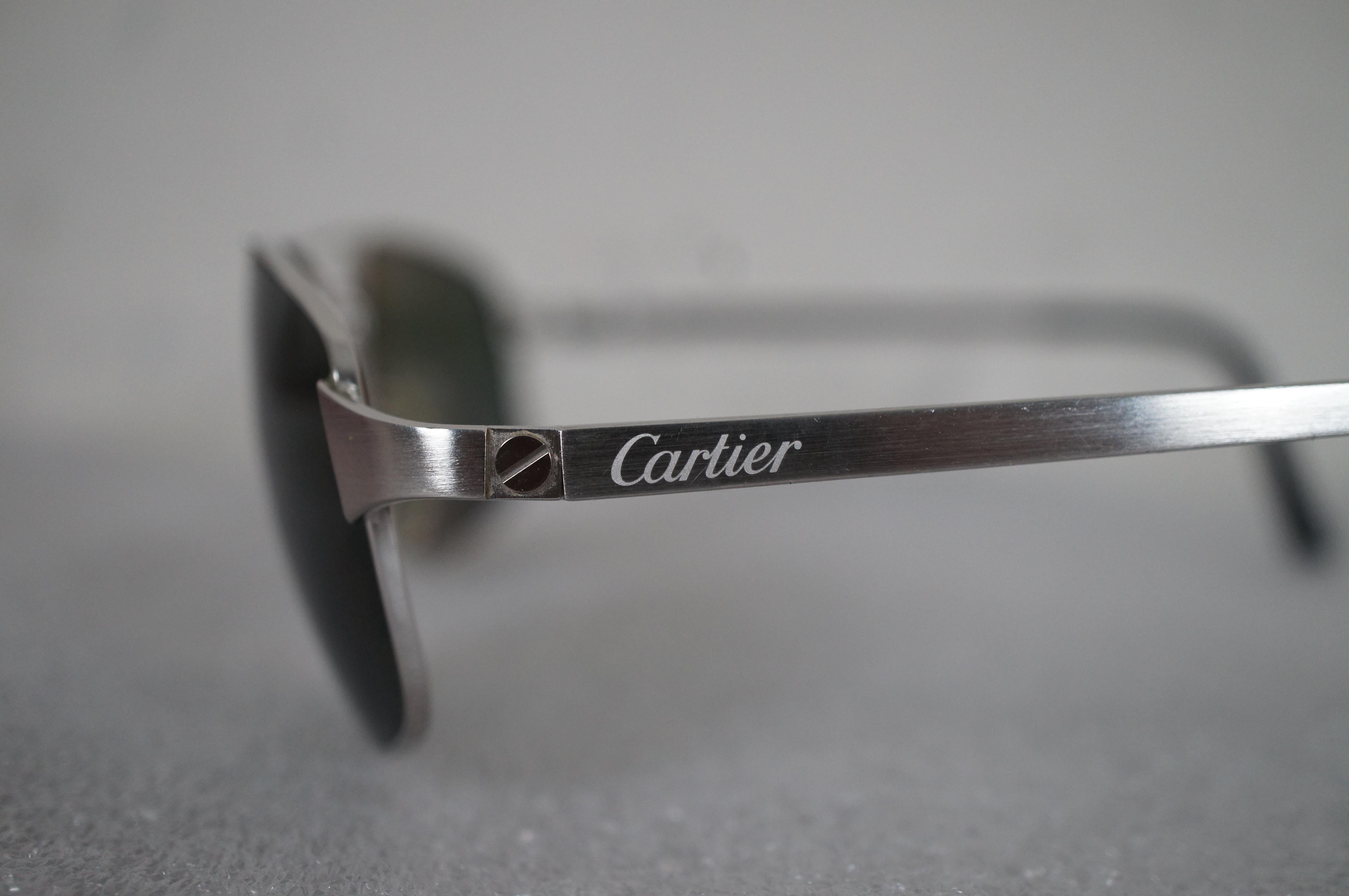 Modern Cartier France 60-18 130 Santos Galaxy Aviator Rimless Sunglasses COA For Sale
