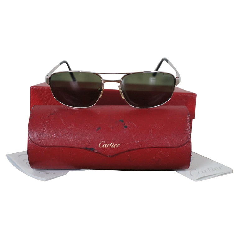 Cartier France 60-18 130 Santos Galaxy Aviator Rimless Sunglasses COA ...