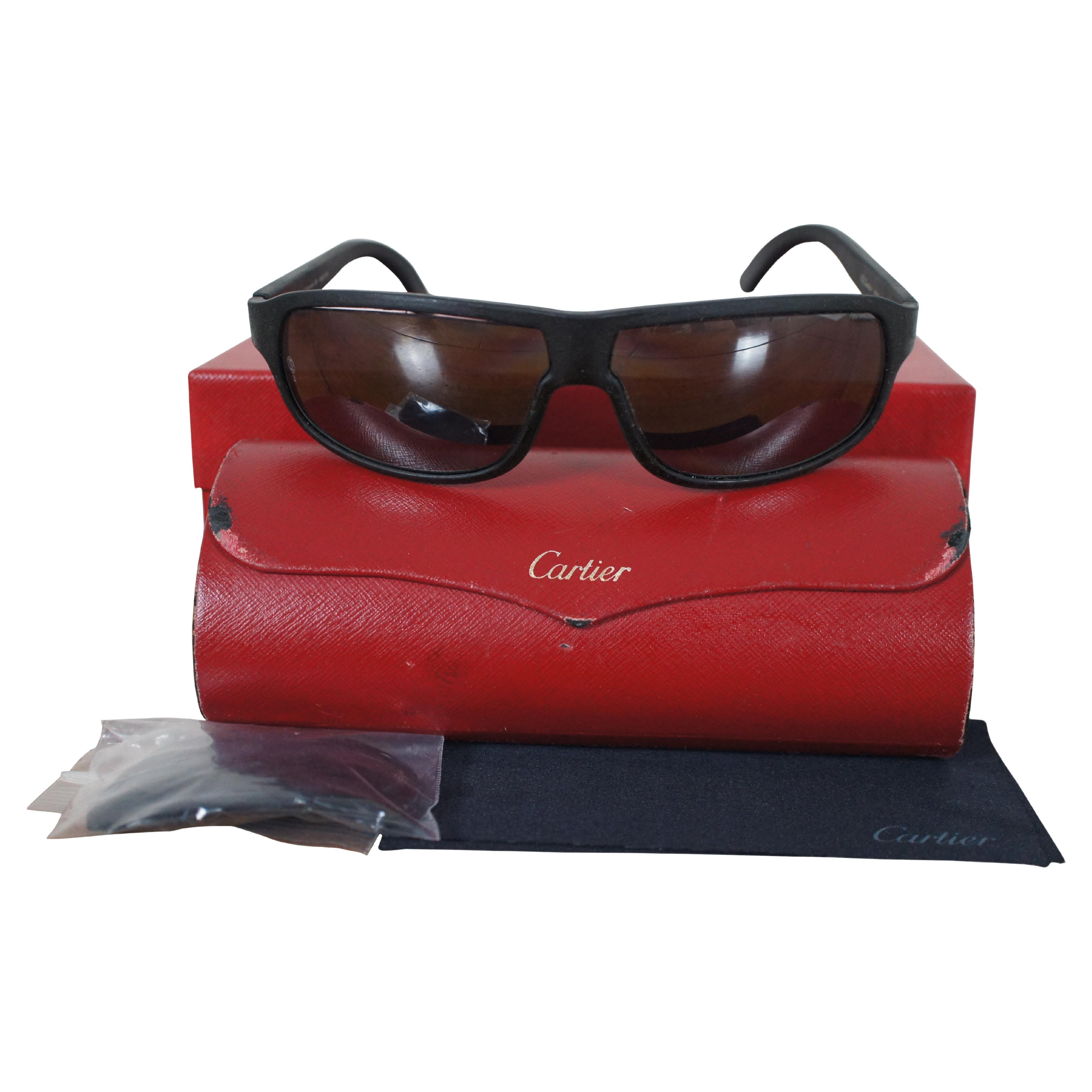 Cartier France 68-10 125 Sport Mens Matte Black Rubber Sunglasses & Case en vente