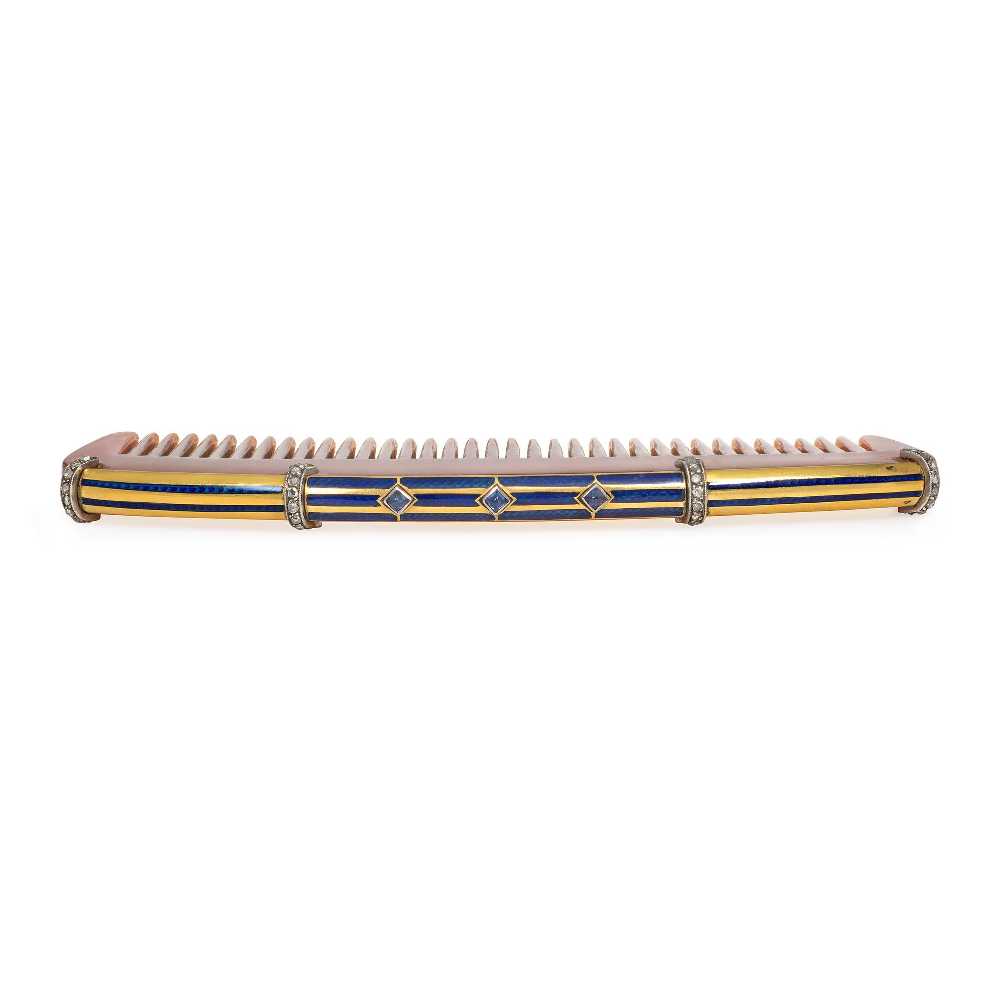 Cartier, Frankreich Art-Déco-Haarkommode mit Edelsteinbesatz und Emaille in Original-Seidenetui (Art déco) im Angebot