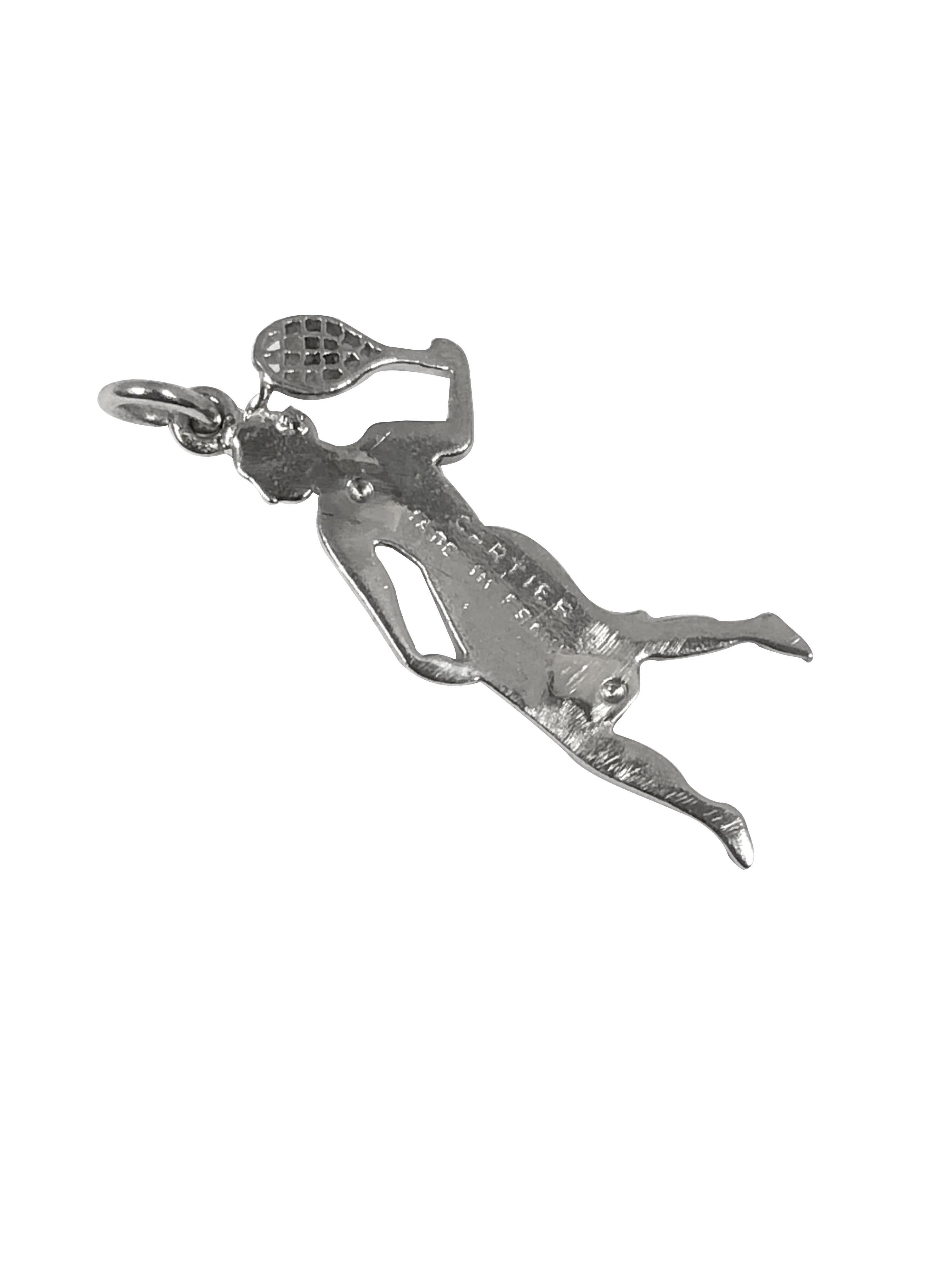 Cartier France Art Deco Platinum and Diamond Tennis Player Charm In Excellent Condition For Sale In Chicago, IL