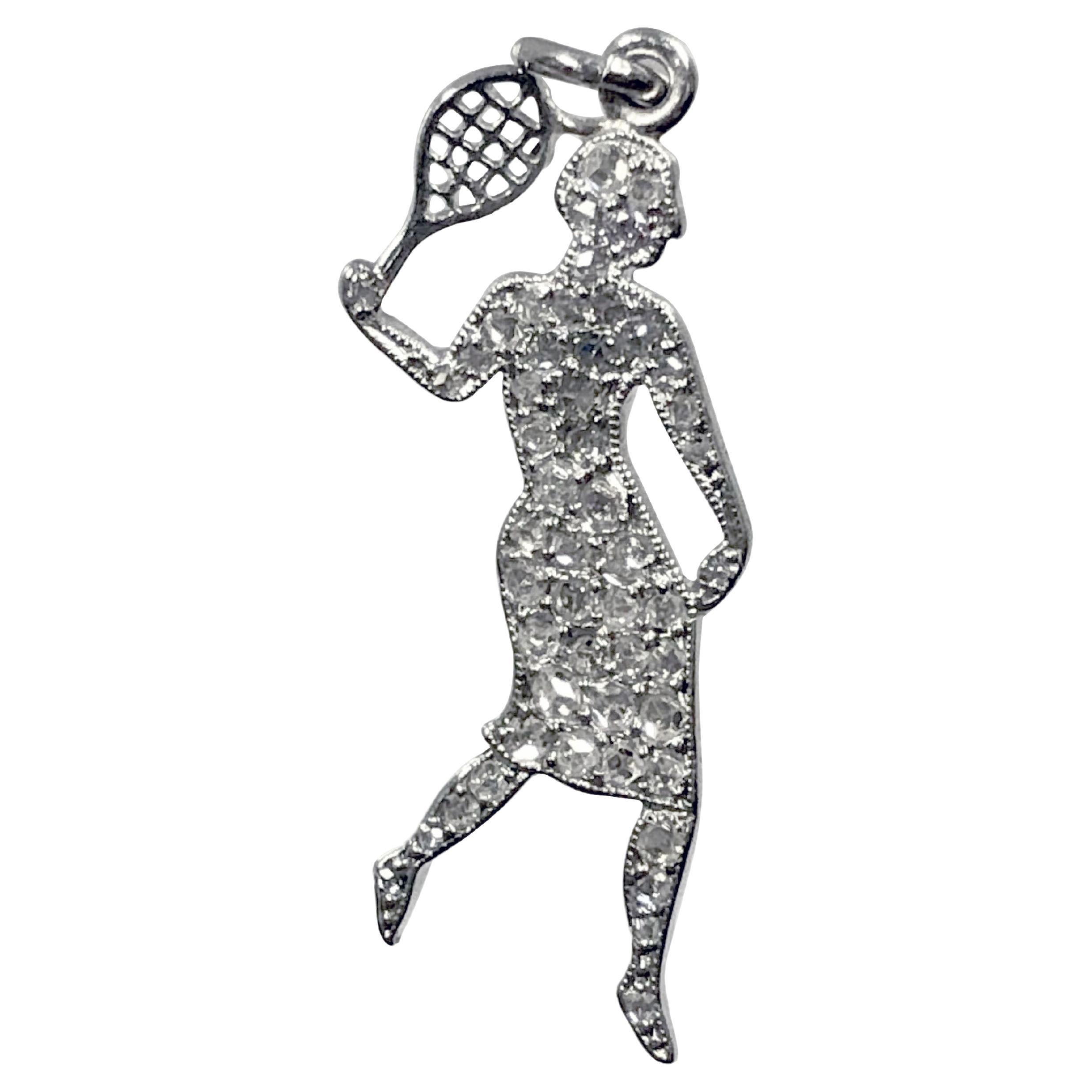 Cartier France Art Deco Platinum and Diamond Tennis Player Charm