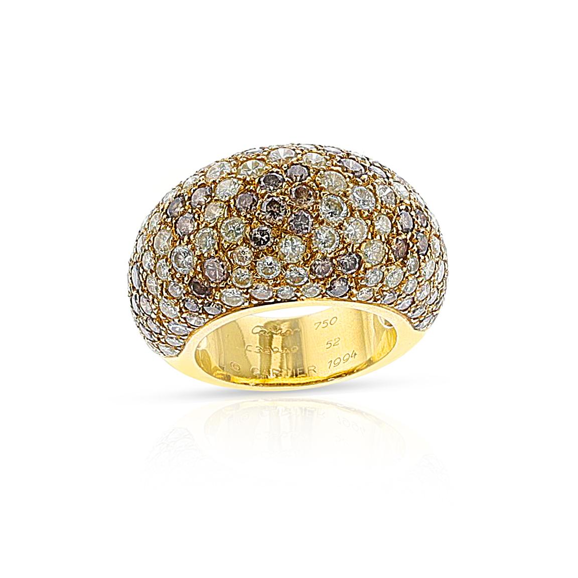 Cartier France Diamond and Colored Diamond Bombe Ring, 18k In Excellent Condition For Sale In New York, NY