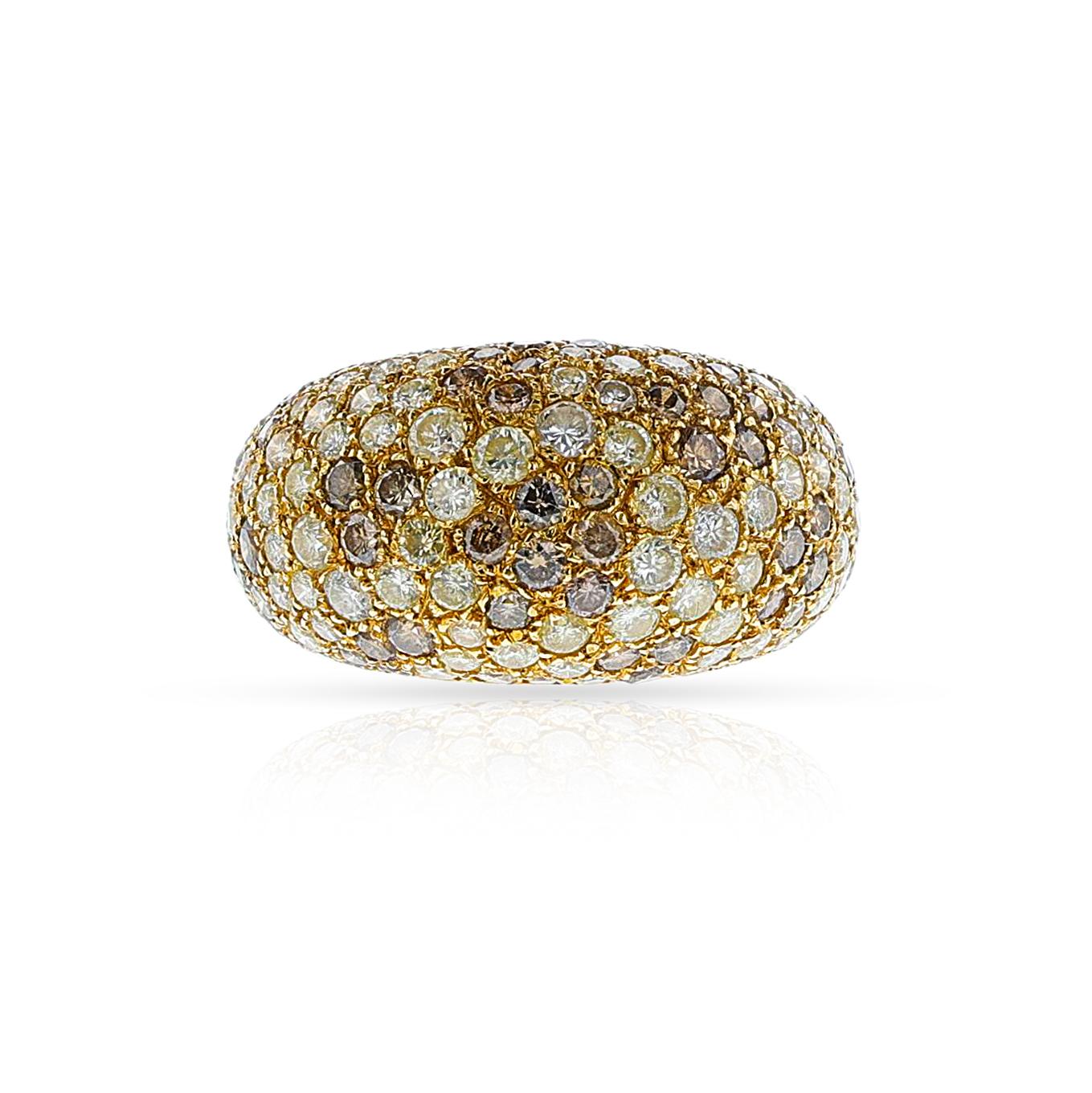 Women's or Men's Cartier France Diamond and Colored Diamond Bombe Ring, 18k For Sale