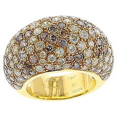 Vintage Cartier France Diamond and Colored Diamond Bombe Ring, 18k