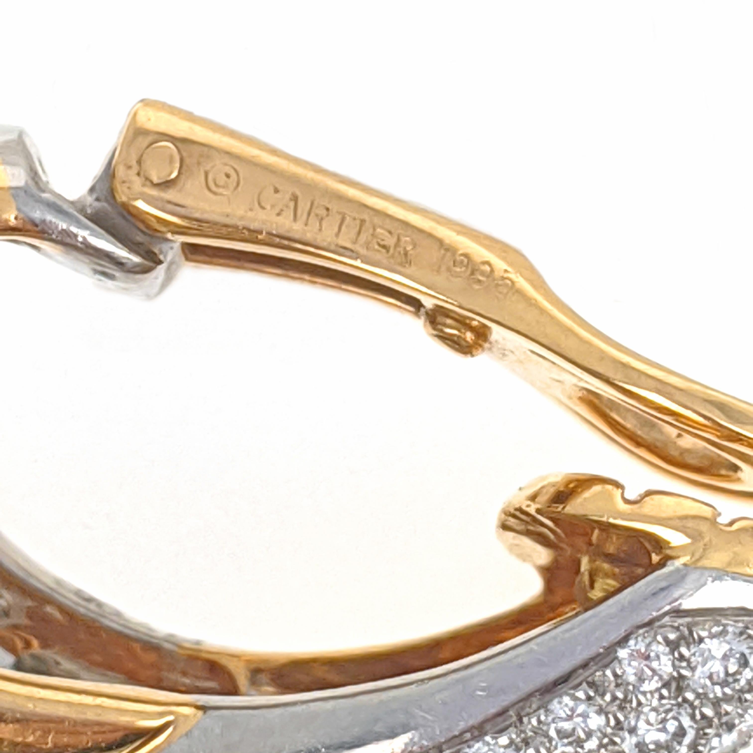 Women's or Men's Cartier France Diamond Cross Over Platinum Gold Clip Earrings For Sale