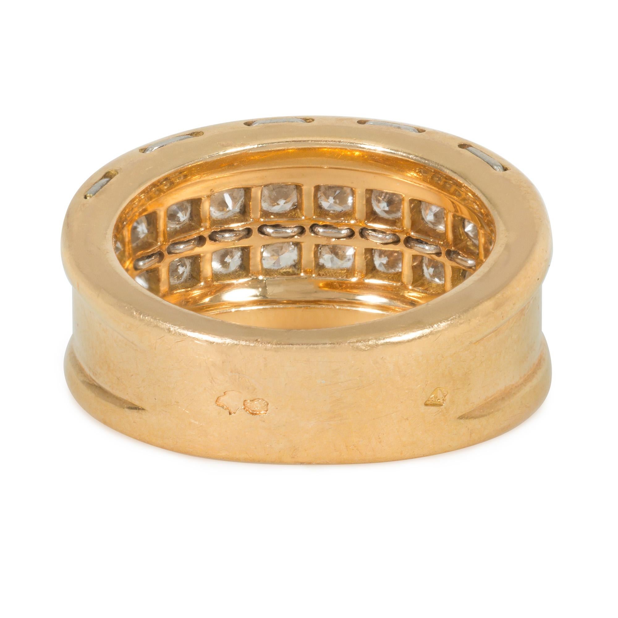 Contemporary Cartier, France Estate Gold and Two-Row Diamond Band Ring For Sale