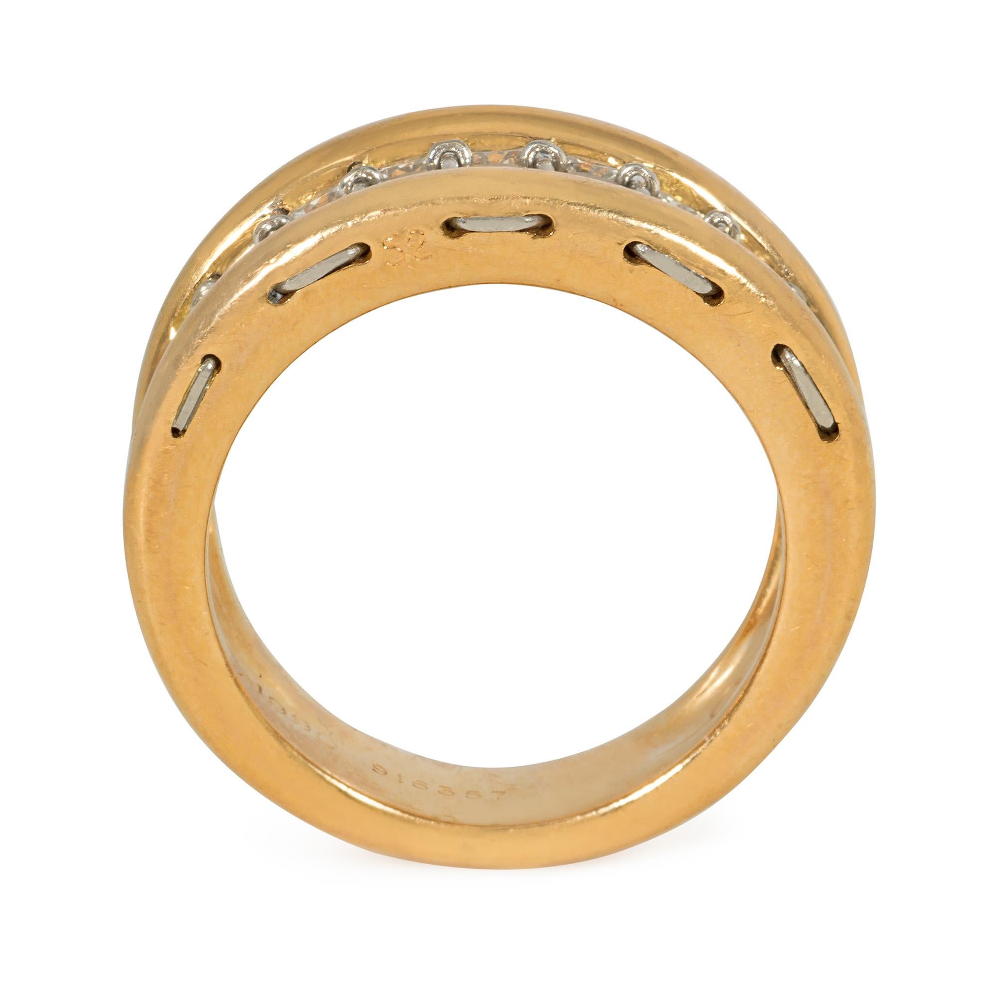 Brilliant Cut Cartier, France Estate Gold and Two-Row Diamond Band Ring For Sale