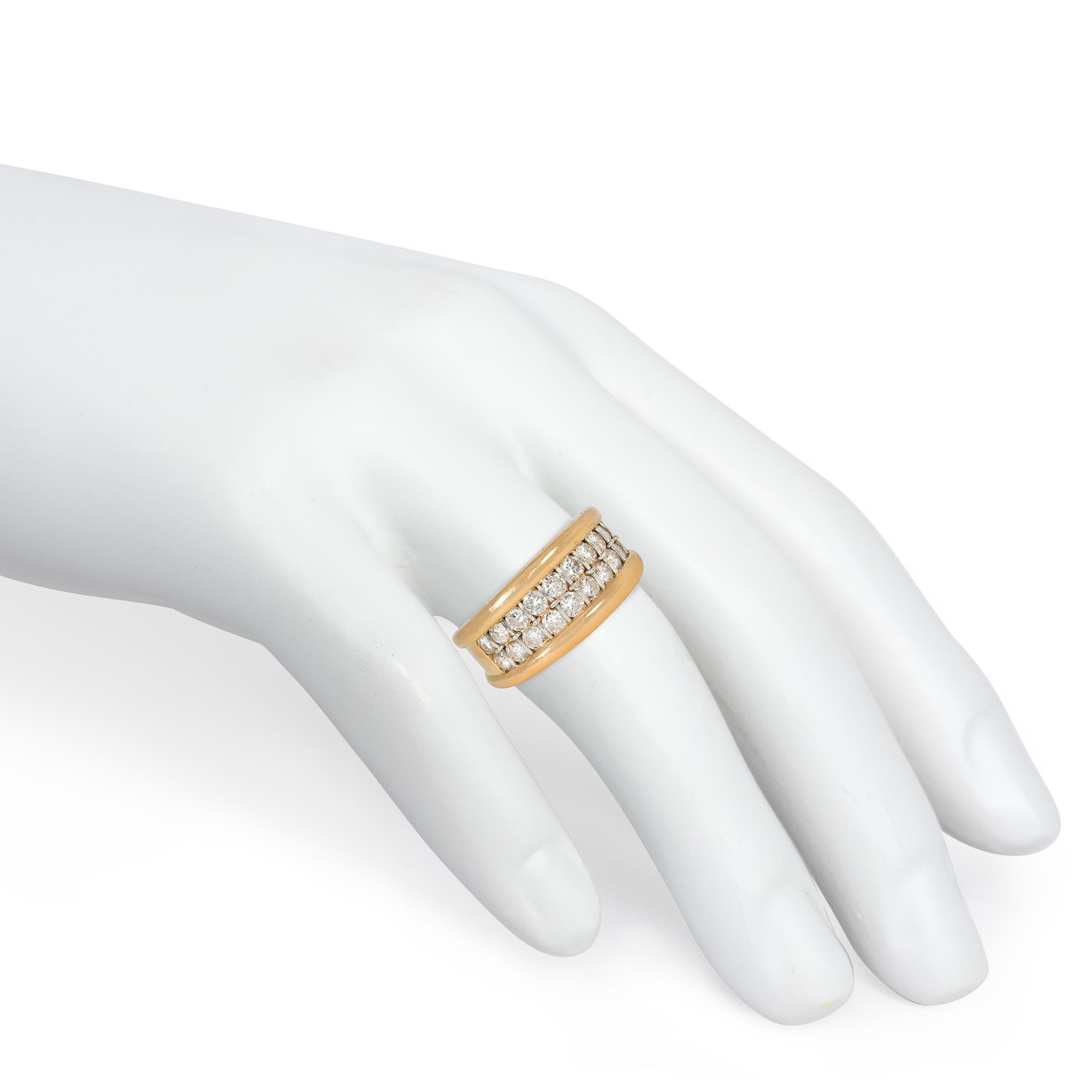 Women's or Men's Cartier, France Estate Gold and Two-Row Diamond Band Ring For Sale