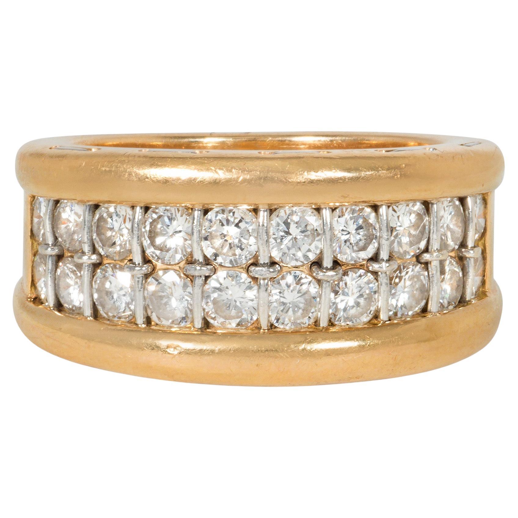 Cartier, France Estate Gold and Two-Row Diamond Band Ring