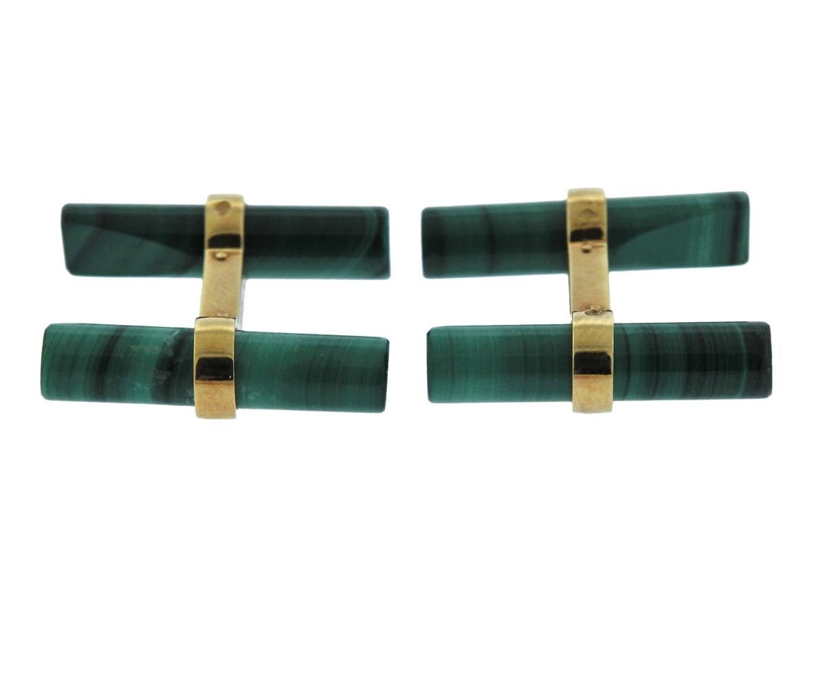Cartier France Malachite Lapis Gold Interchangeable Cufflinks In Excellent Condition For Sale In Lambertville, NJ