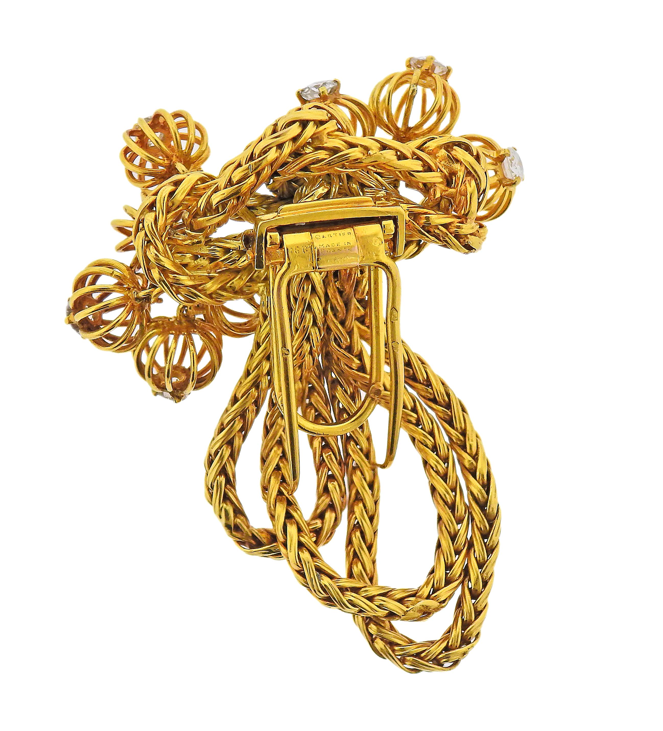 Round Cut Cartier France Midcentury Diamond Gold Brooch Pin