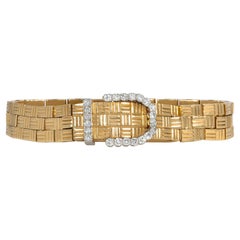 Cartier, France Mid-Century Gold and Diamond Buckle Motif Bracelet Watch