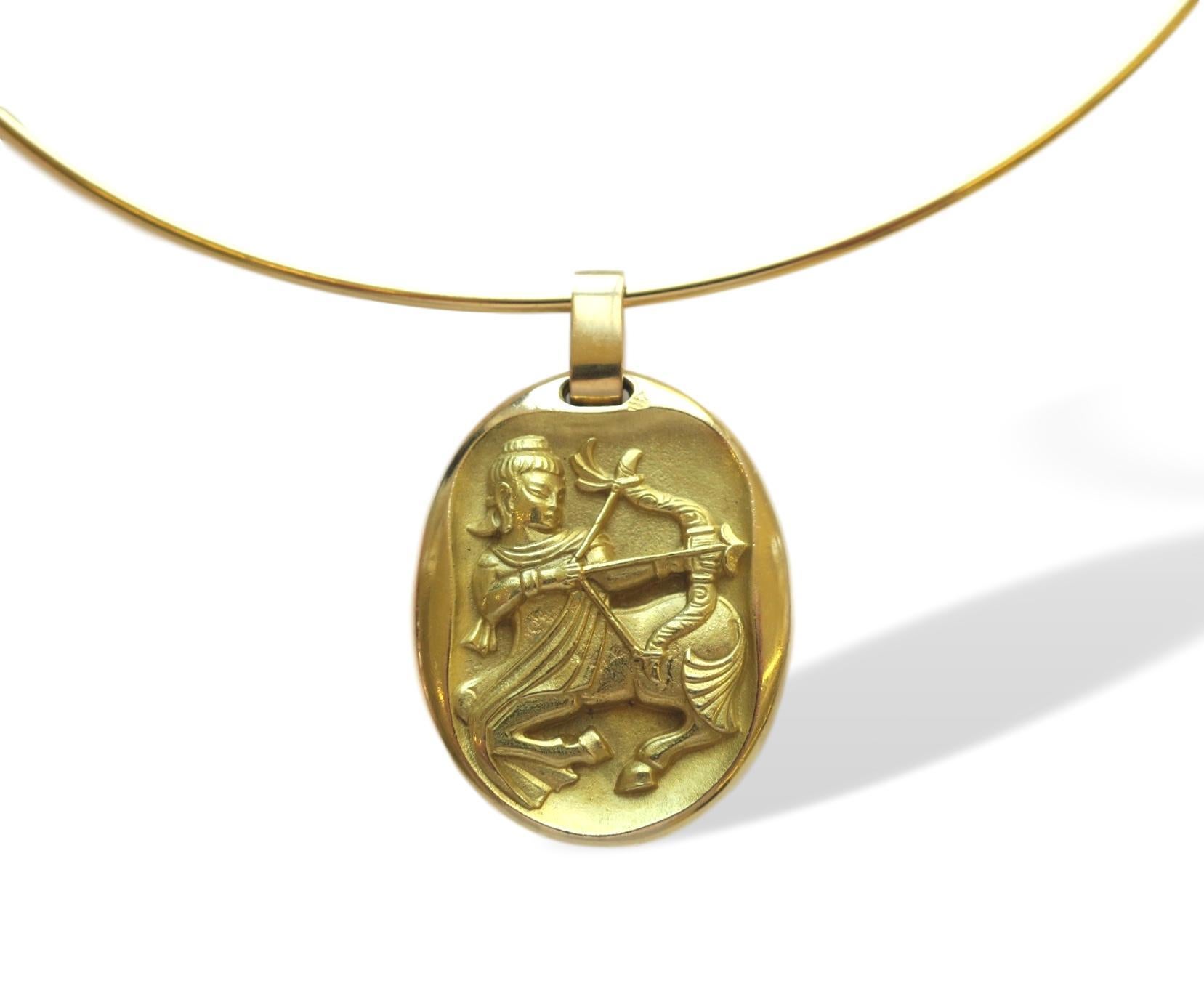 Gender- Neutral Gold Zodiac Vintage 70's Necklace by Cartier. The 1 1/2