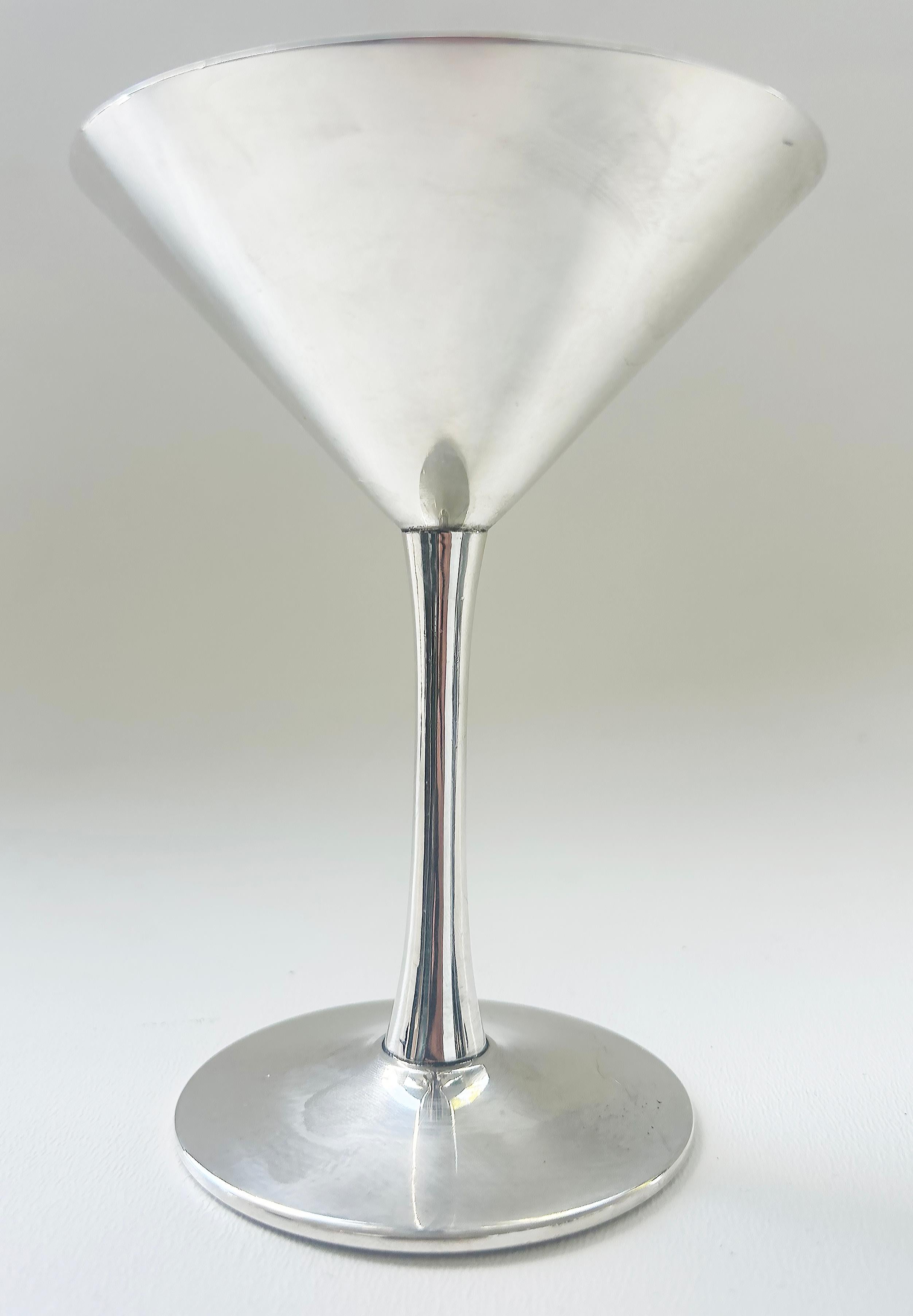 Modern Cartier France Stamped 925 Sterling Silver Martini Goblets,  A Pair For Sale