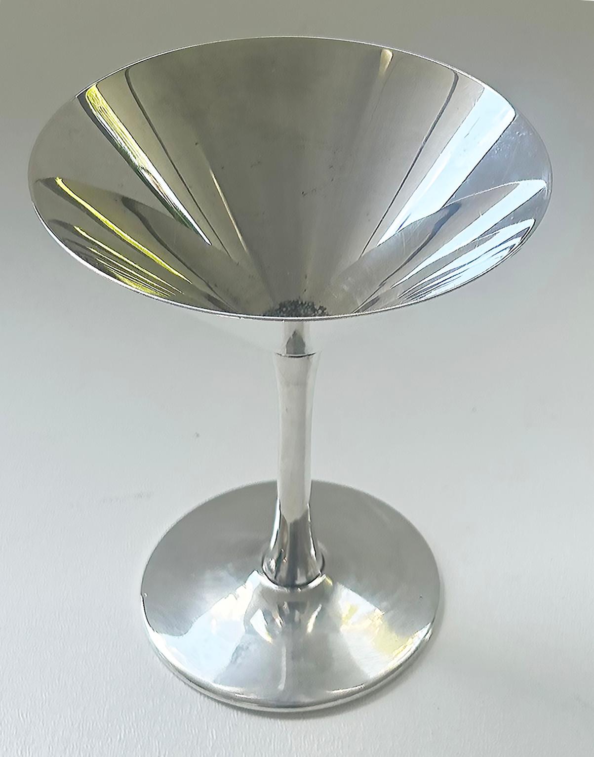 French Cartier France Stamped 925 Sterling Silver Martini Goblets,  A Pair For Sale