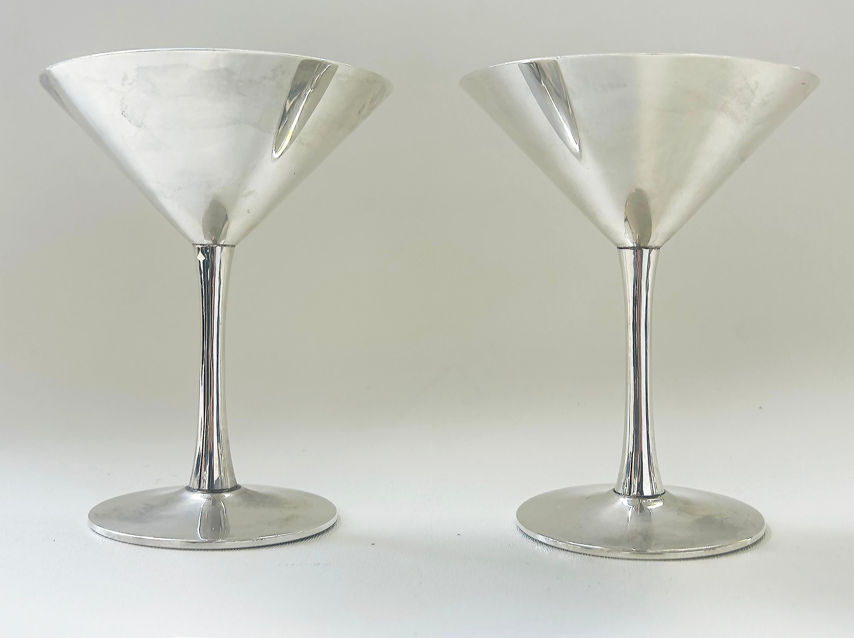 Cartier France Stamped 925 Sterling Silver Martini Goblets,  A Pair In Good Condition For Sale In Miami, FL