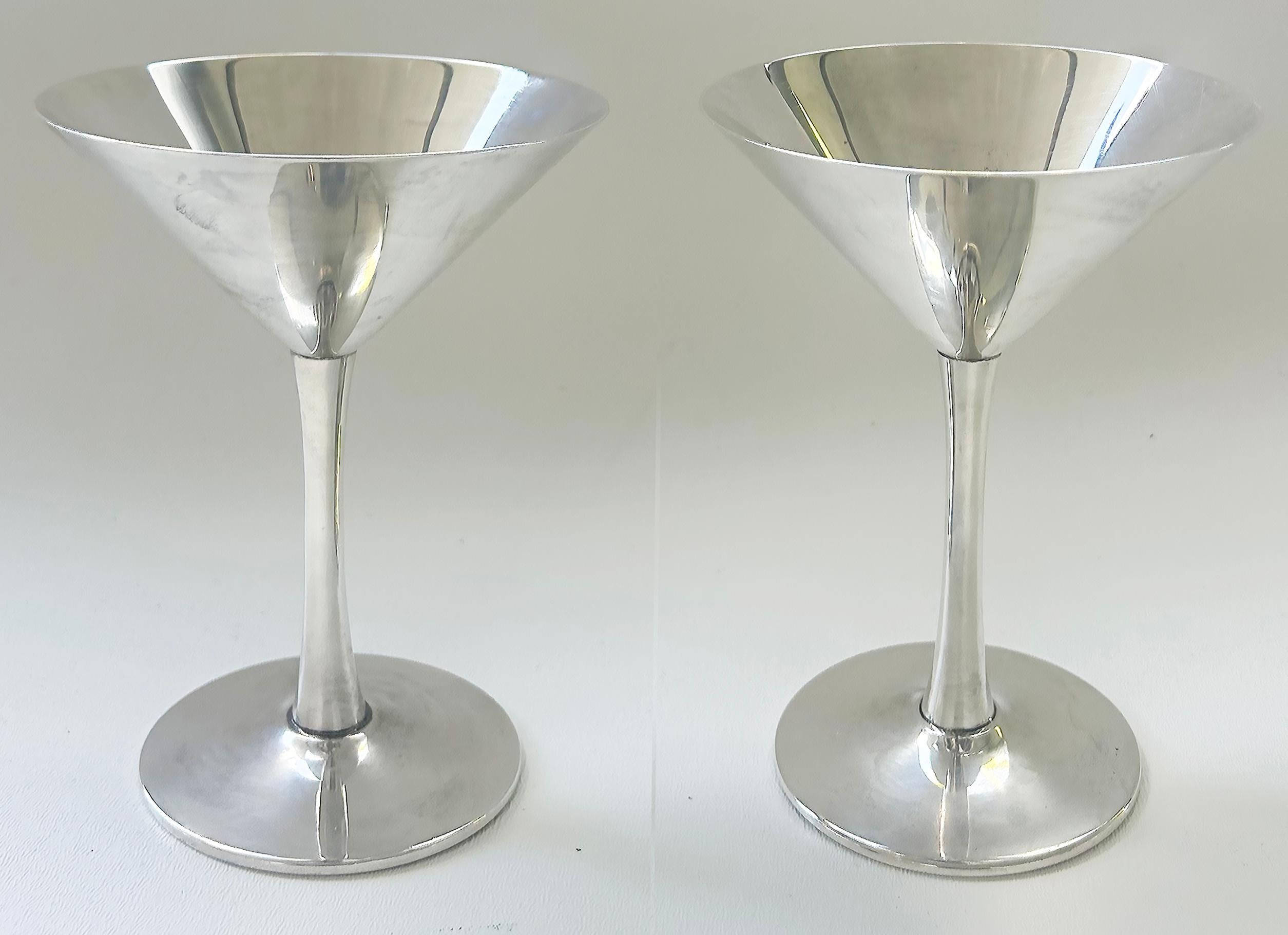 20th Century Cartier France Stamped 925 Sterling Silver Martini Goblets,  A Pair For Sale