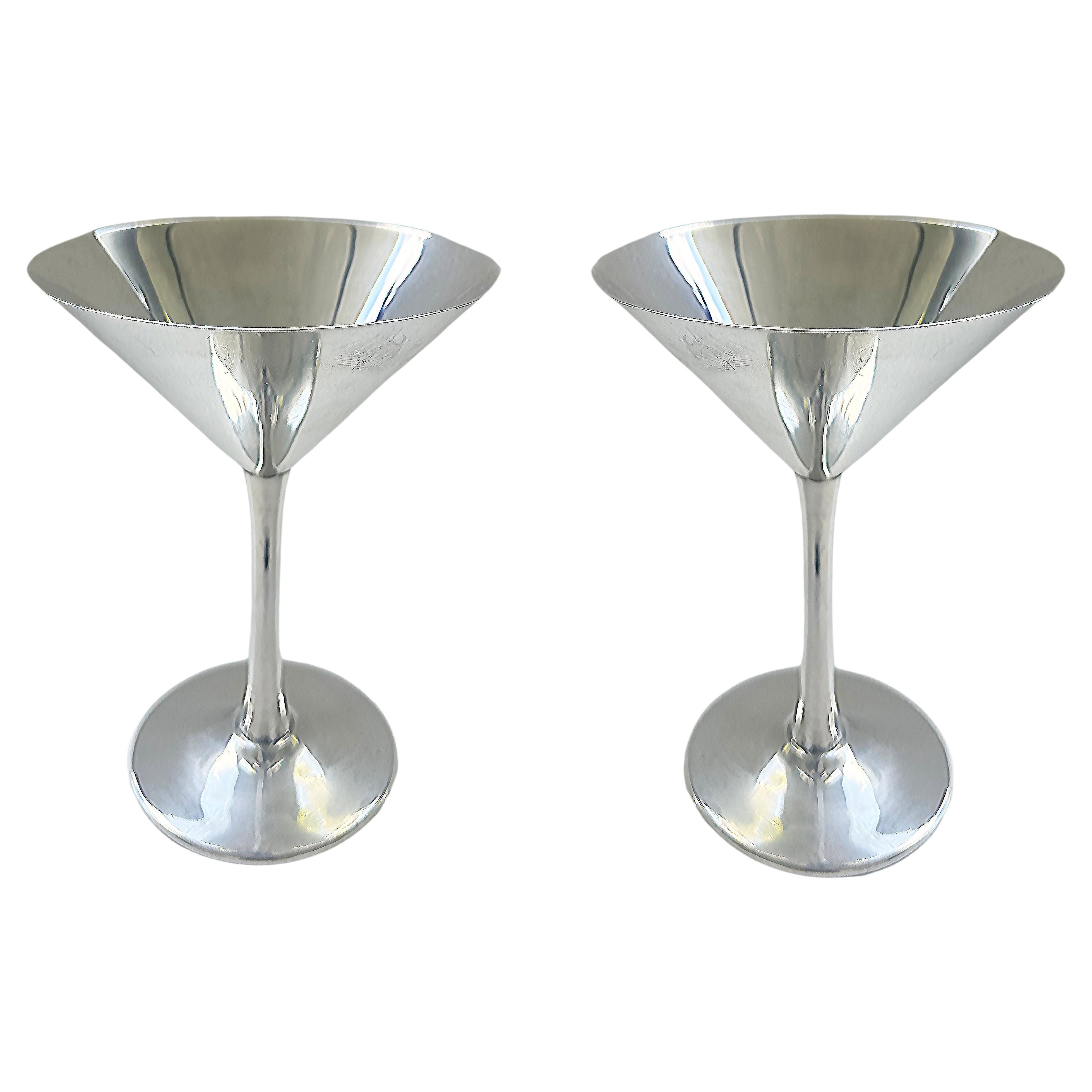 Cartier France Stamped 925 Sterling Silver Martini Goblets,  A Pair For Sale